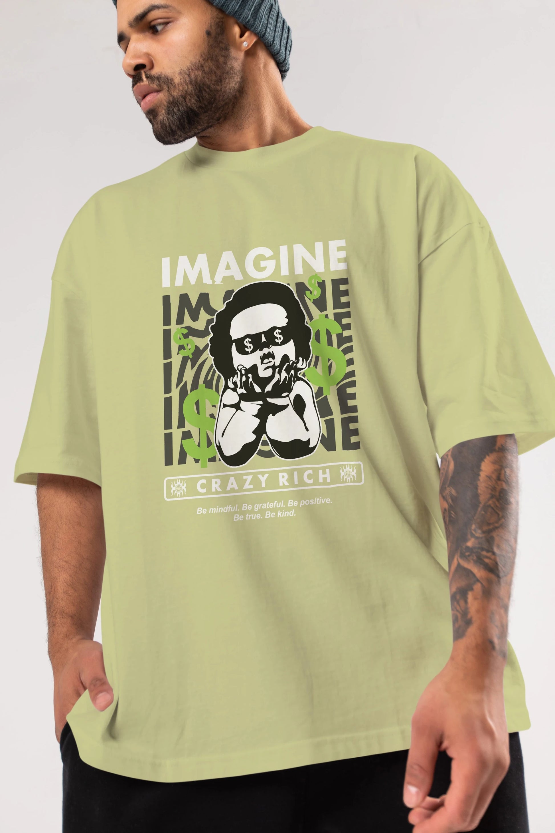 Imagine Crazy Rich Ön Baskılı Oversize t-shirt Erkek Kadın Unisex
