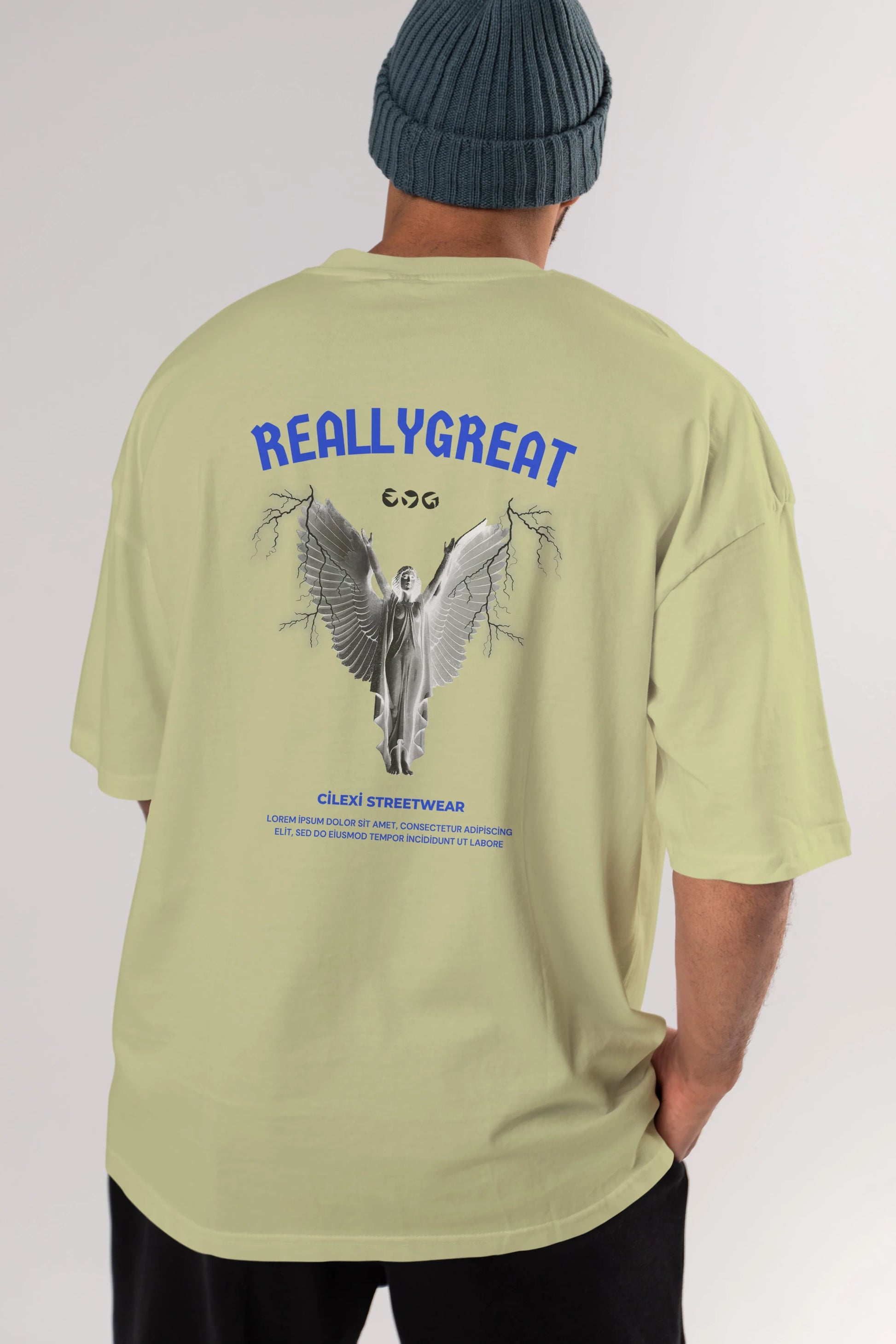 Reallygreat Angel Arka Baskılı Oversize t-shirt Erkek Kadın Unisex