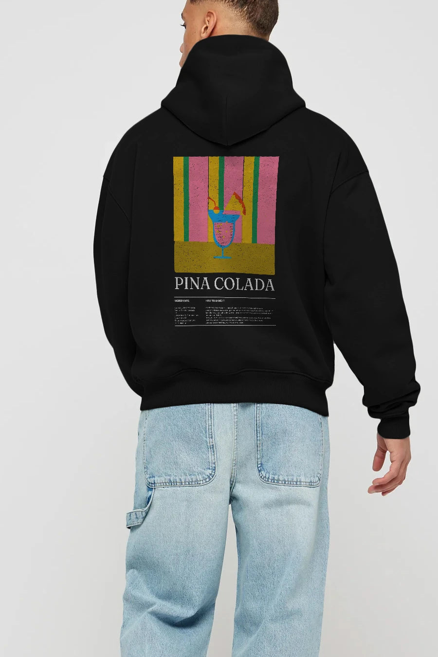 Pina Colada Kokteyl Arka Baskılı Hoodie Oversize Kapüşonlu Sweatshirt Erkek Kadın