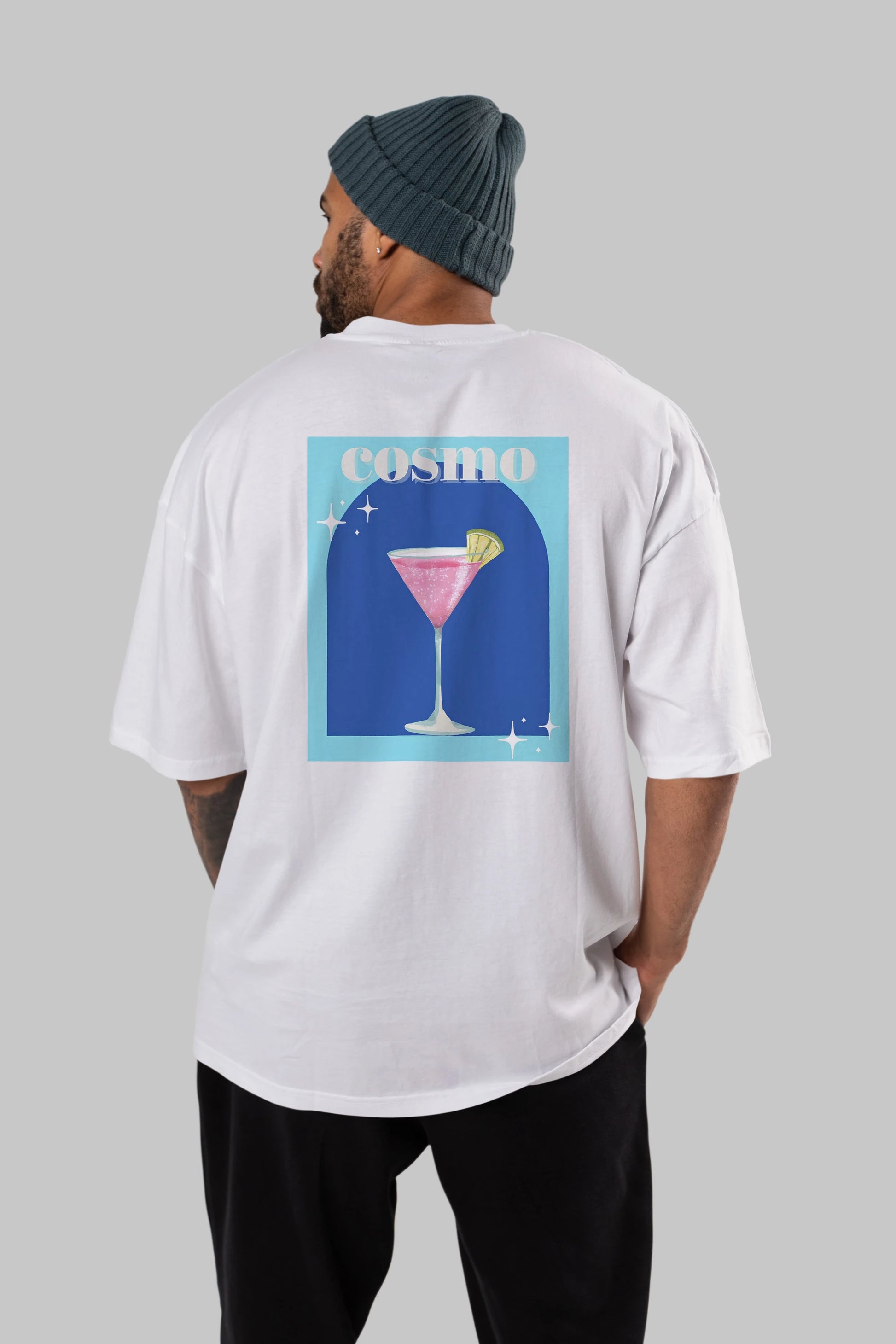 Cosmopolitan 2 Arka Baskılı Oversize t-shirt Erkek Kadın Unisex %100 Pamuk Bisiklet Yaka tişort