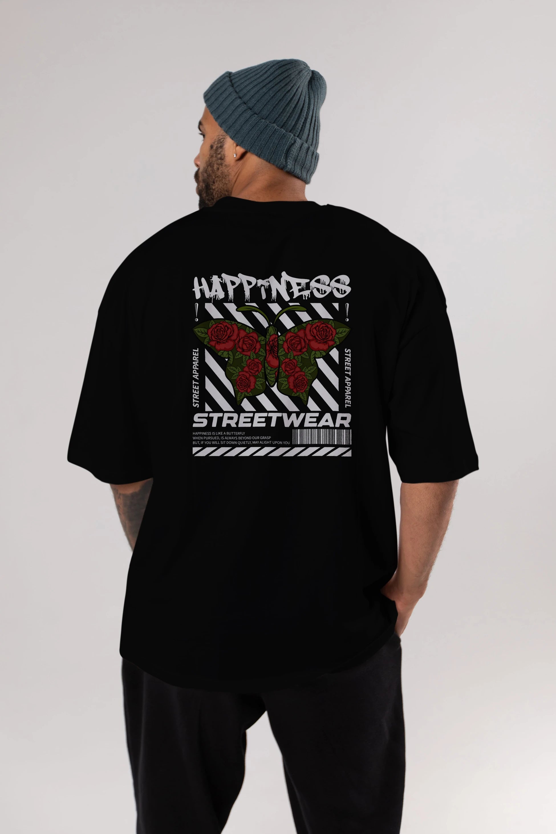 Happiness Streetwear Arka Baskılı Oversize t-shirt Erkek Kadın Unisex
