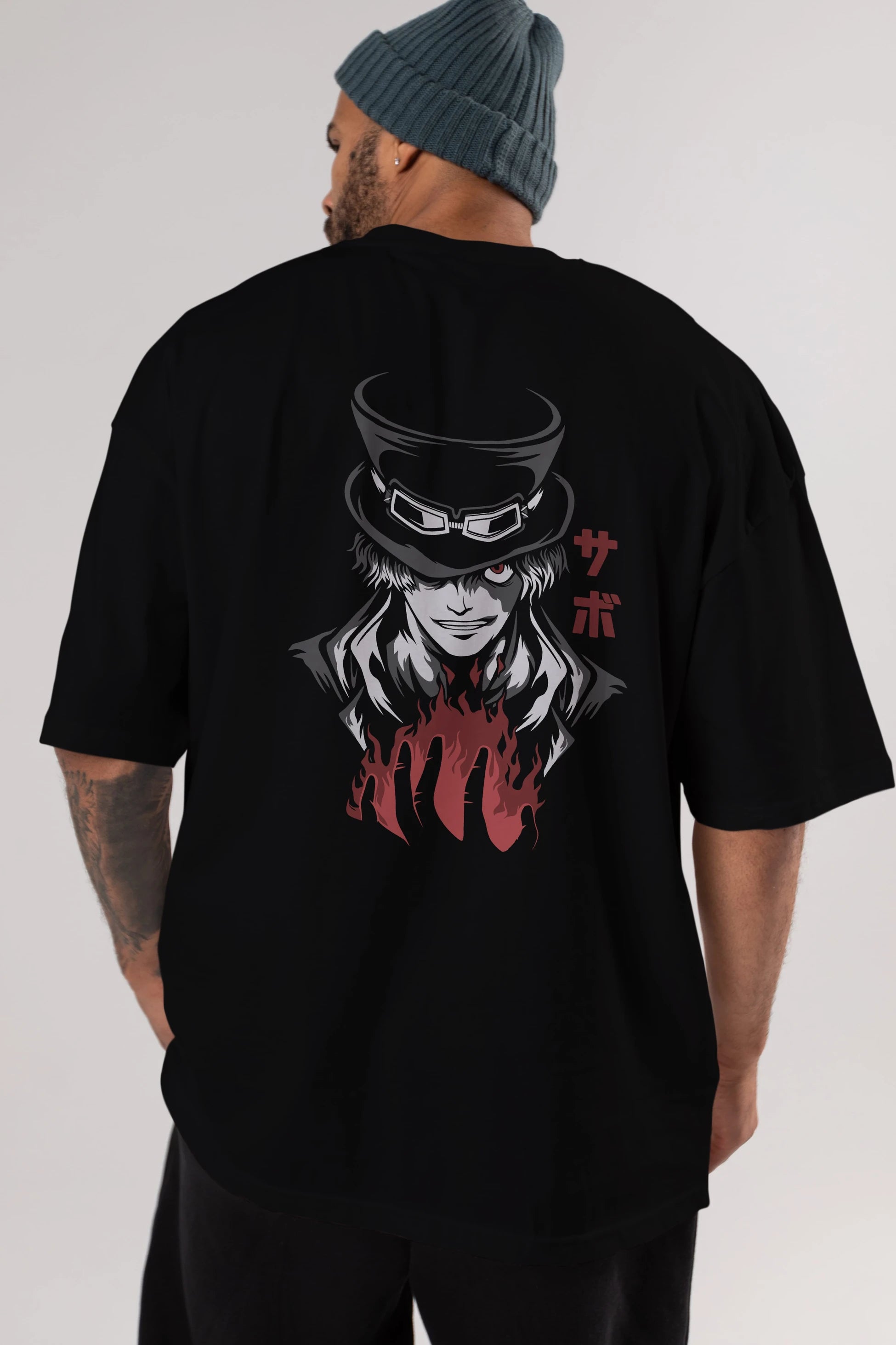 SaboOnePiece Anime Arka Baskılı Oversize t-shirt Erkek Kadın Unisex