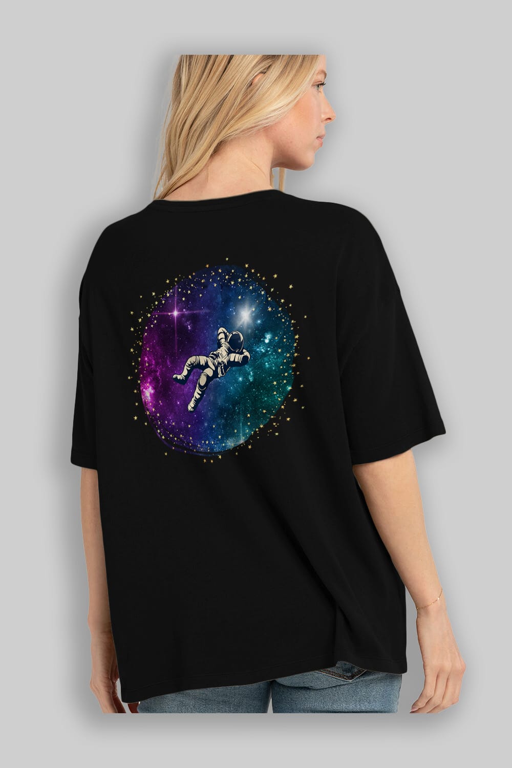 Astronaut in the Galaxy Arka Baskılı Oversize t-shirt Erkek Kadın Unisex
