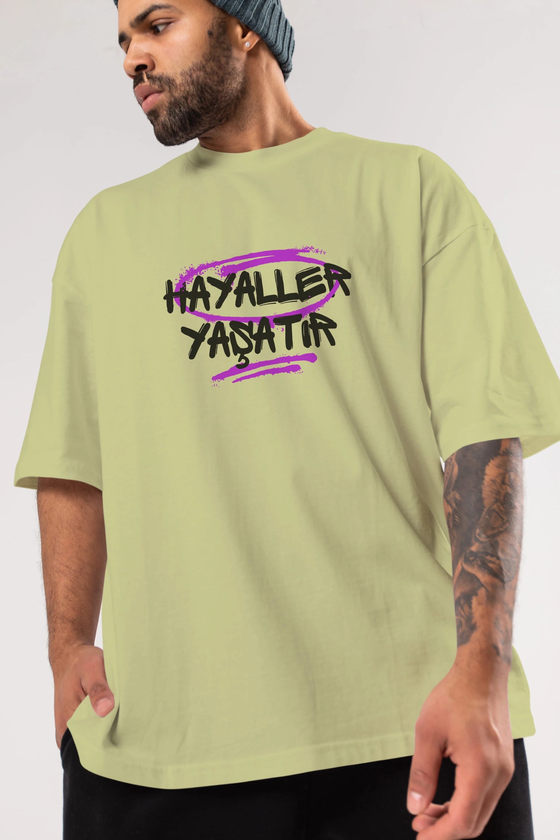 Hayaller Yaşatır Ön Baskılı Oversize t-shirt Erkek Kadın Unisex
