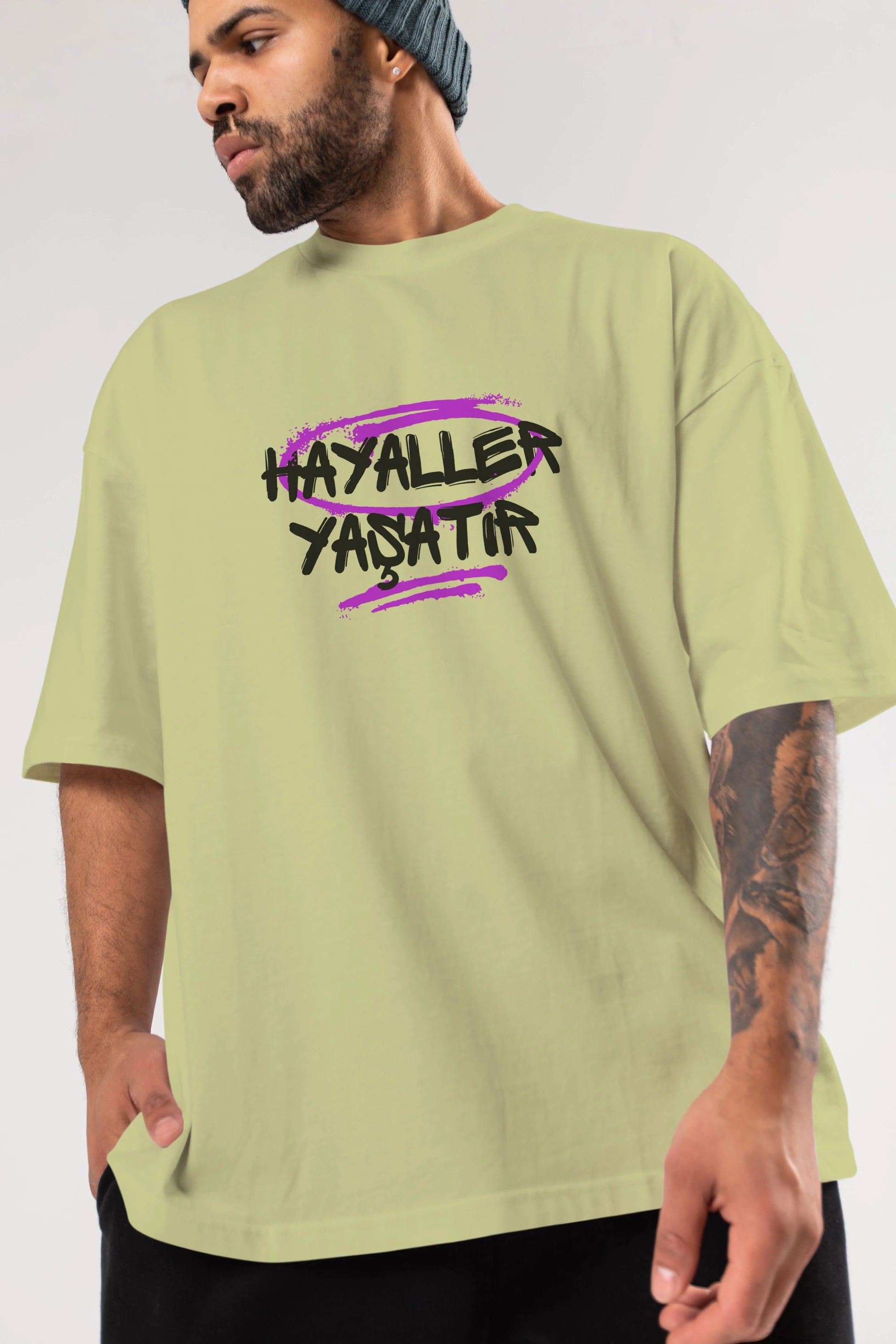 Hayaller Yaşatır Ön Baskılı Oversize t-shirt Erkek Kadın Unisex