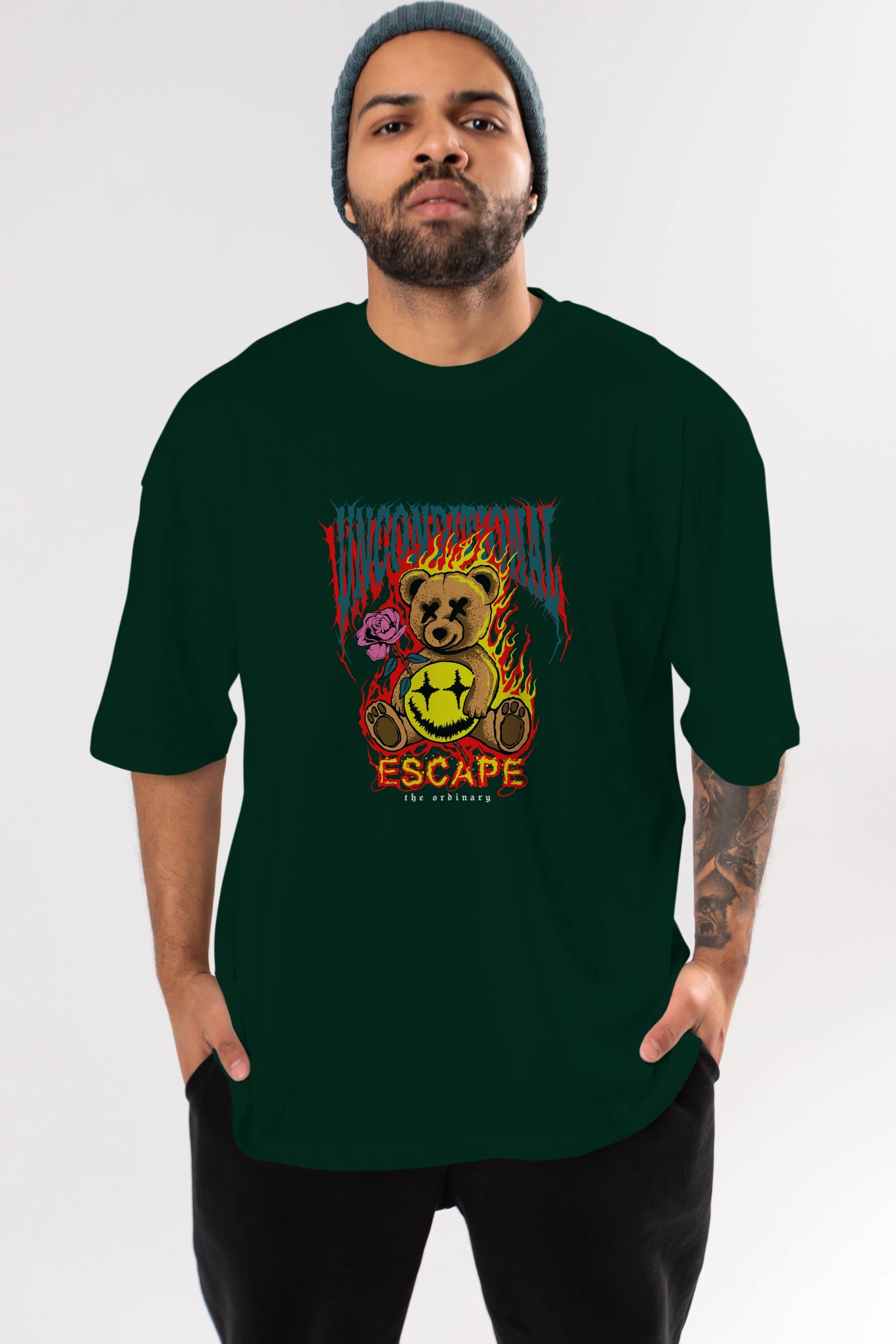 Escape Bear Ön Baskılı Oversize t-shirt Erkek Kadın Unisex