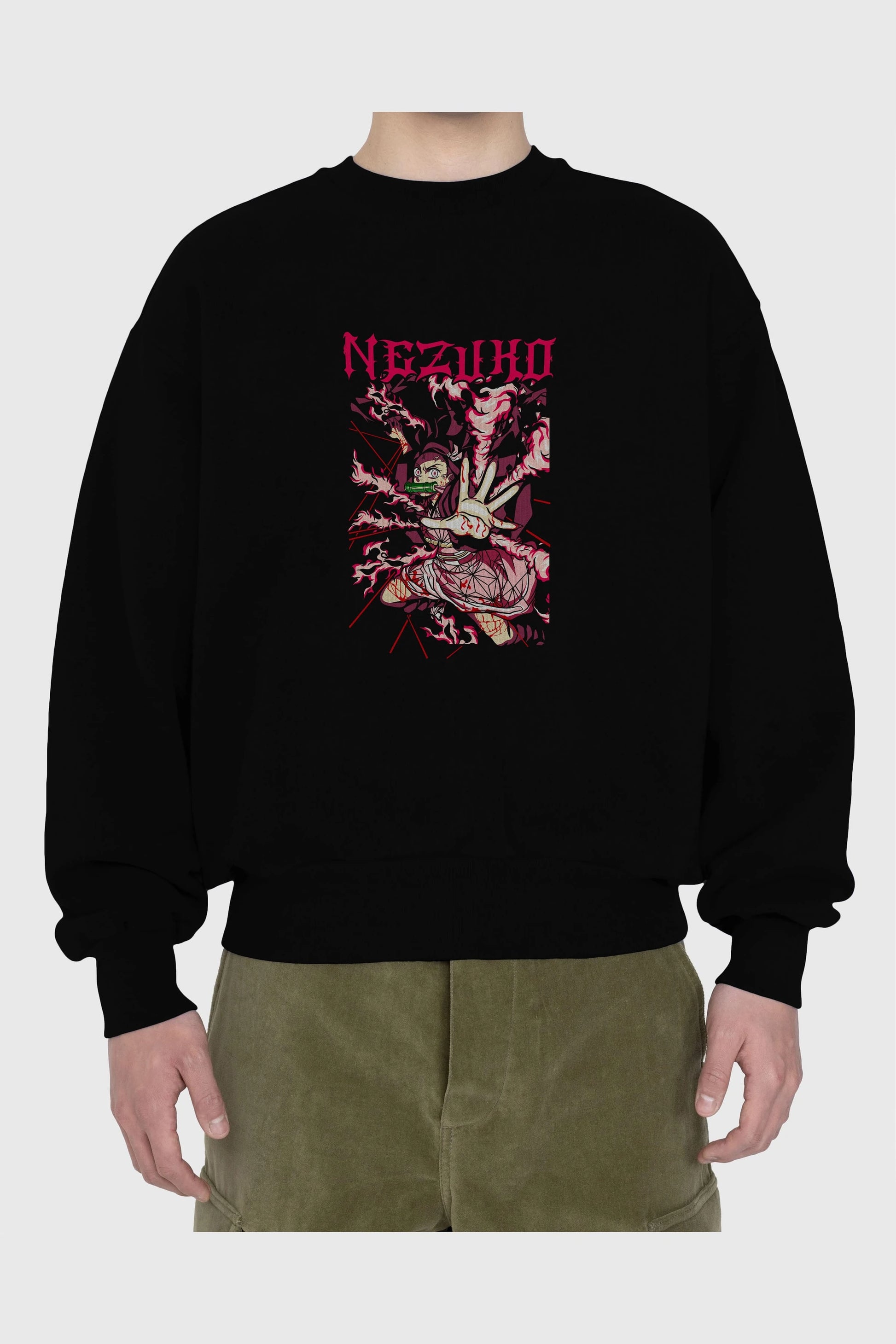 NEZUKO KAMADO Anime Ön Baskılı Oversize Sweatshirt Erkek Kadın Unisex
