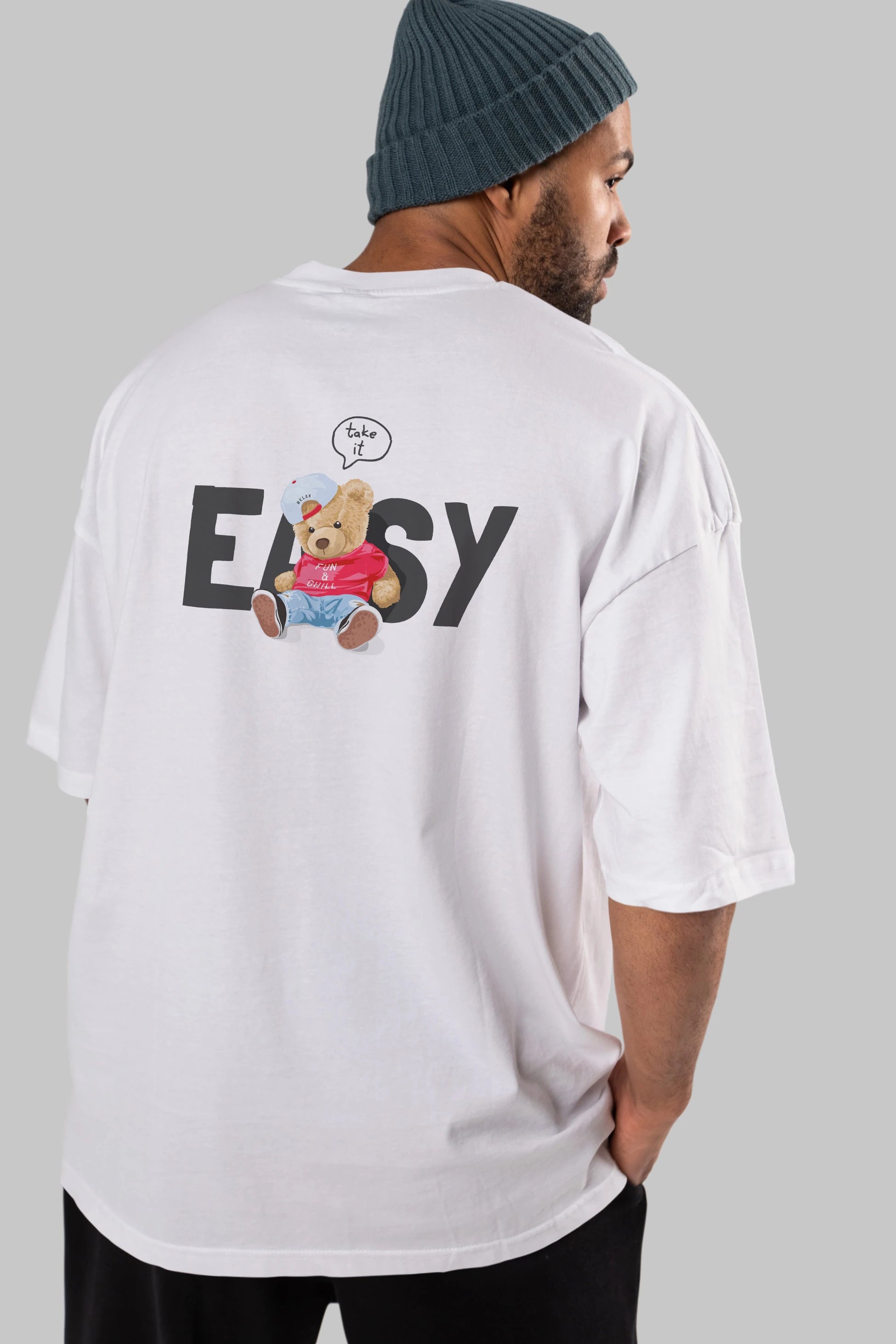 Teddy Bear Easy Arka Baskılı Oversize t-shirt Erkek Kadın Unisex %100 Pamuk