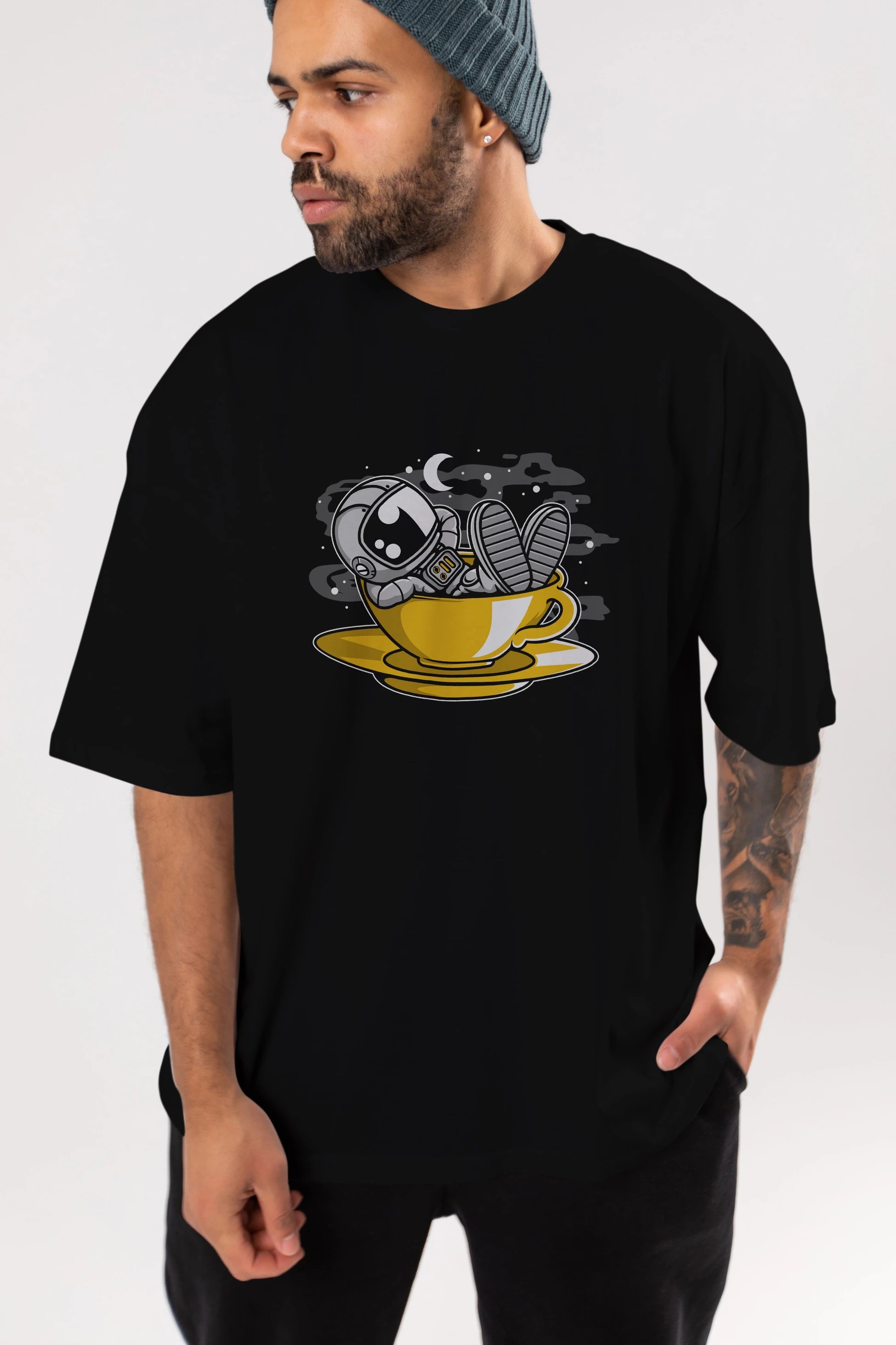 Astronaut Relax Ön Baskılı Oversize t-shirt Erkek Kadın Unisex