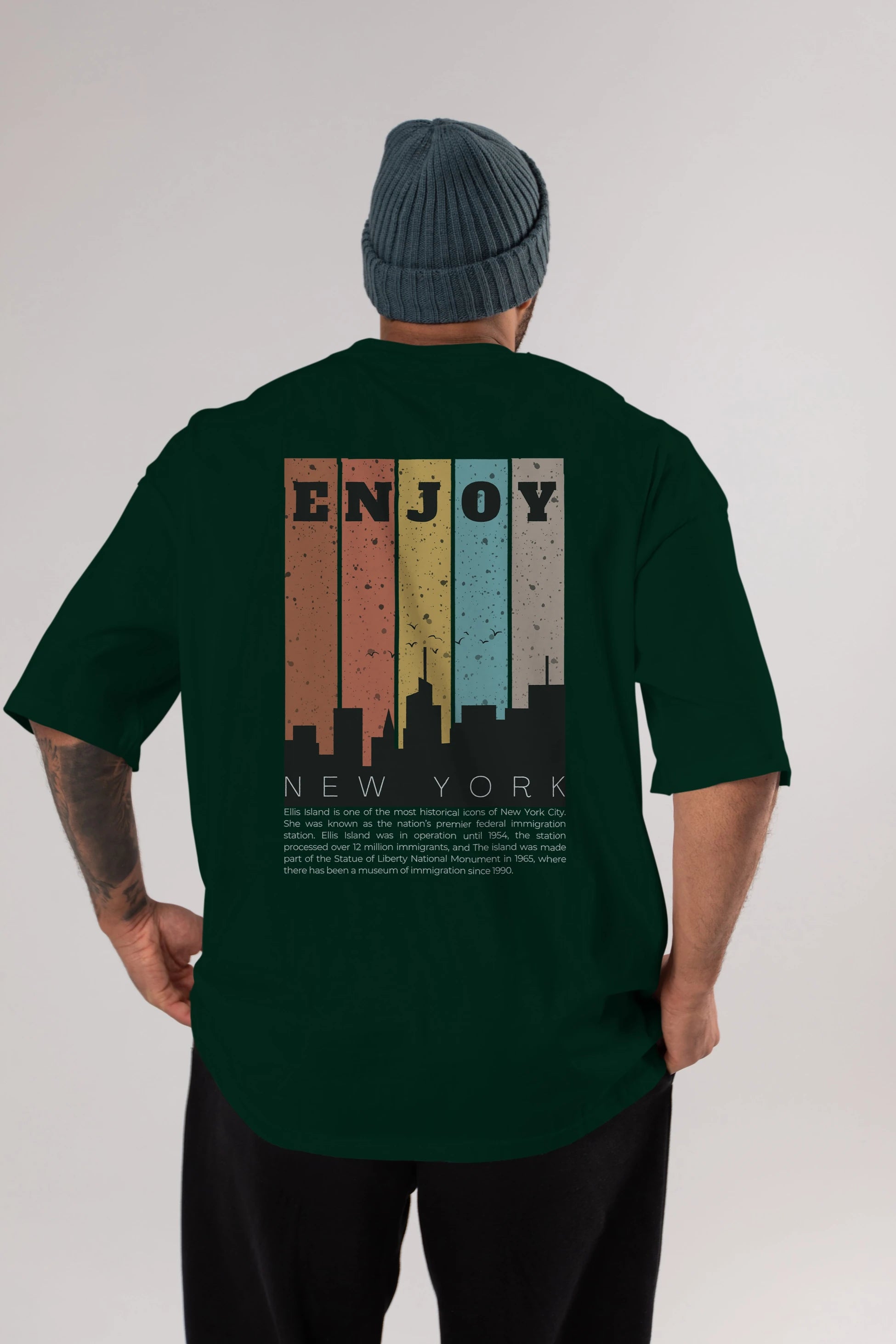 Enjoy New York Yazılı Arka Baskılı Oversize t-shirt Erkek Kadın Unisex