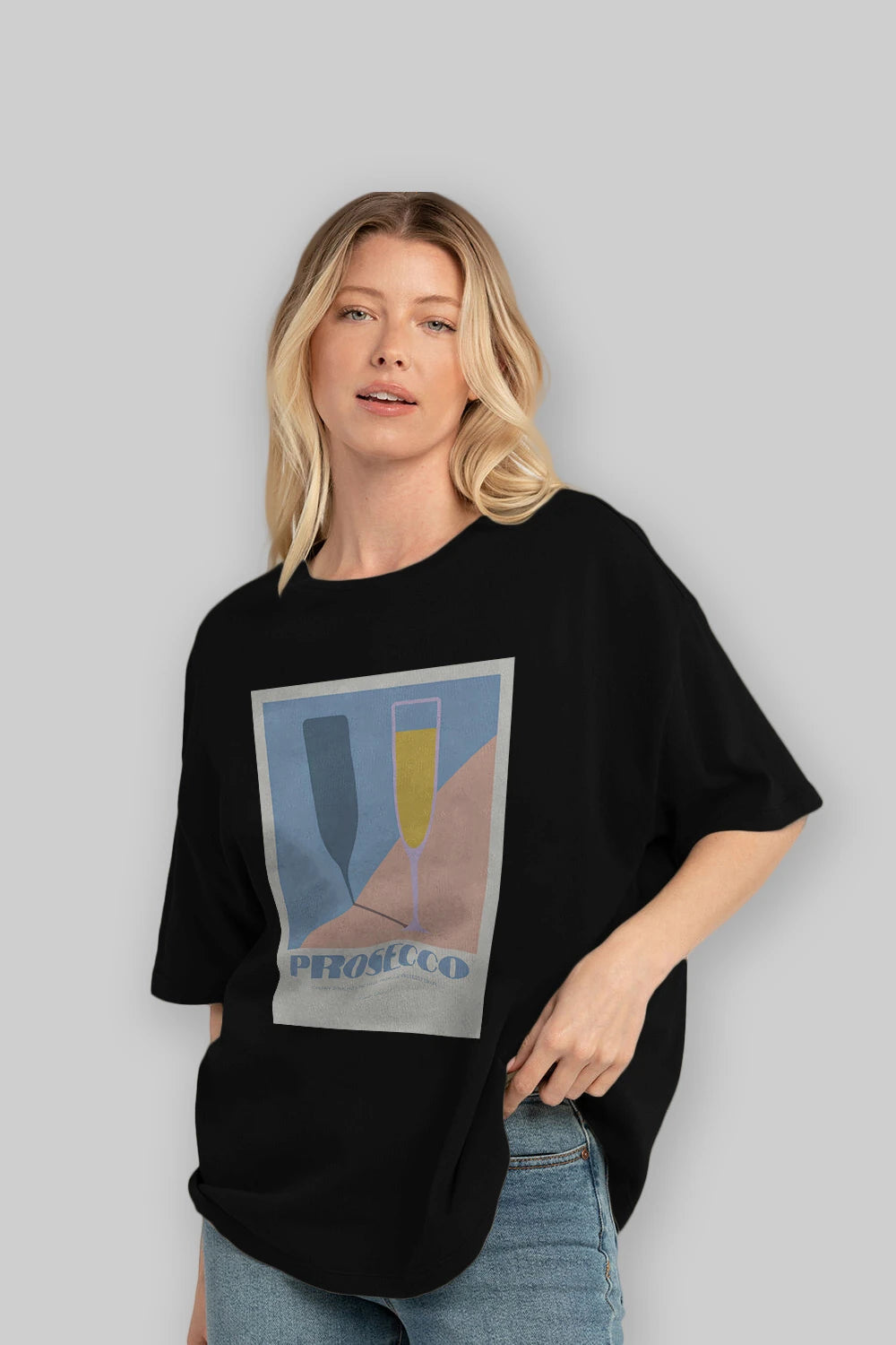 Prosecco Ön Baskılı Oversize t-shirt Erkek Kadın Unisex %100 Pamuk Bisiklet Yaka tişort