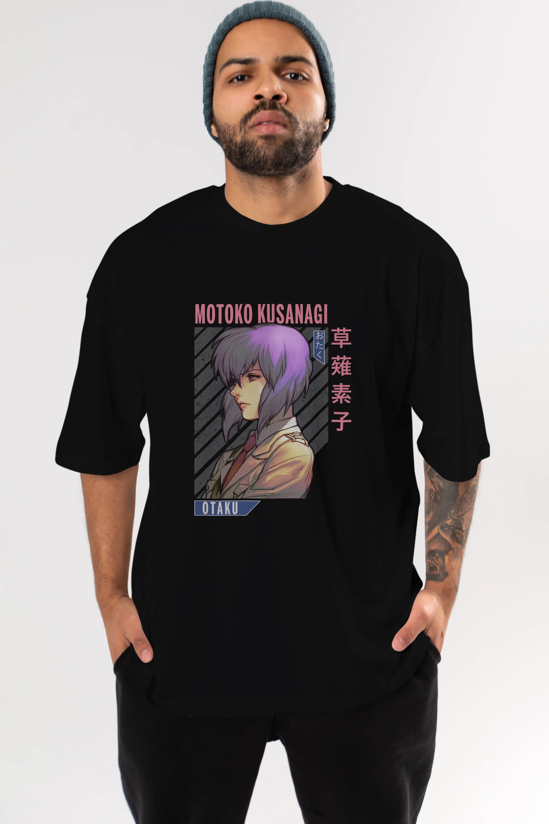 Motoko Kusanagi 4 Anime Ön Baskılı Oversize t-shirt %100 pamuk Erkek Kadın Unisex