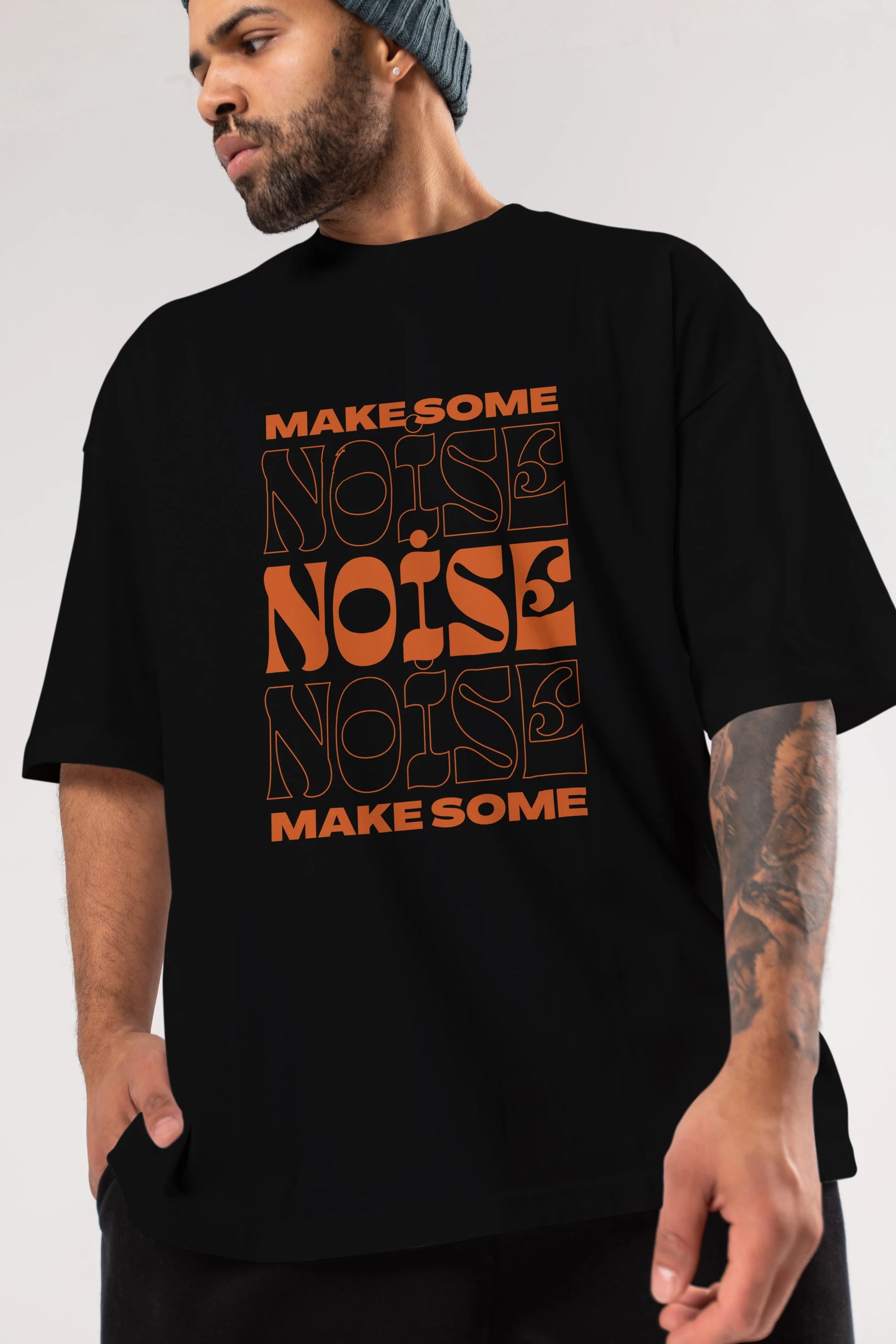 Make Some Noise Yazılı 2 Ön Baskılı Oversize t-shirt Erkek Kadın Unisex