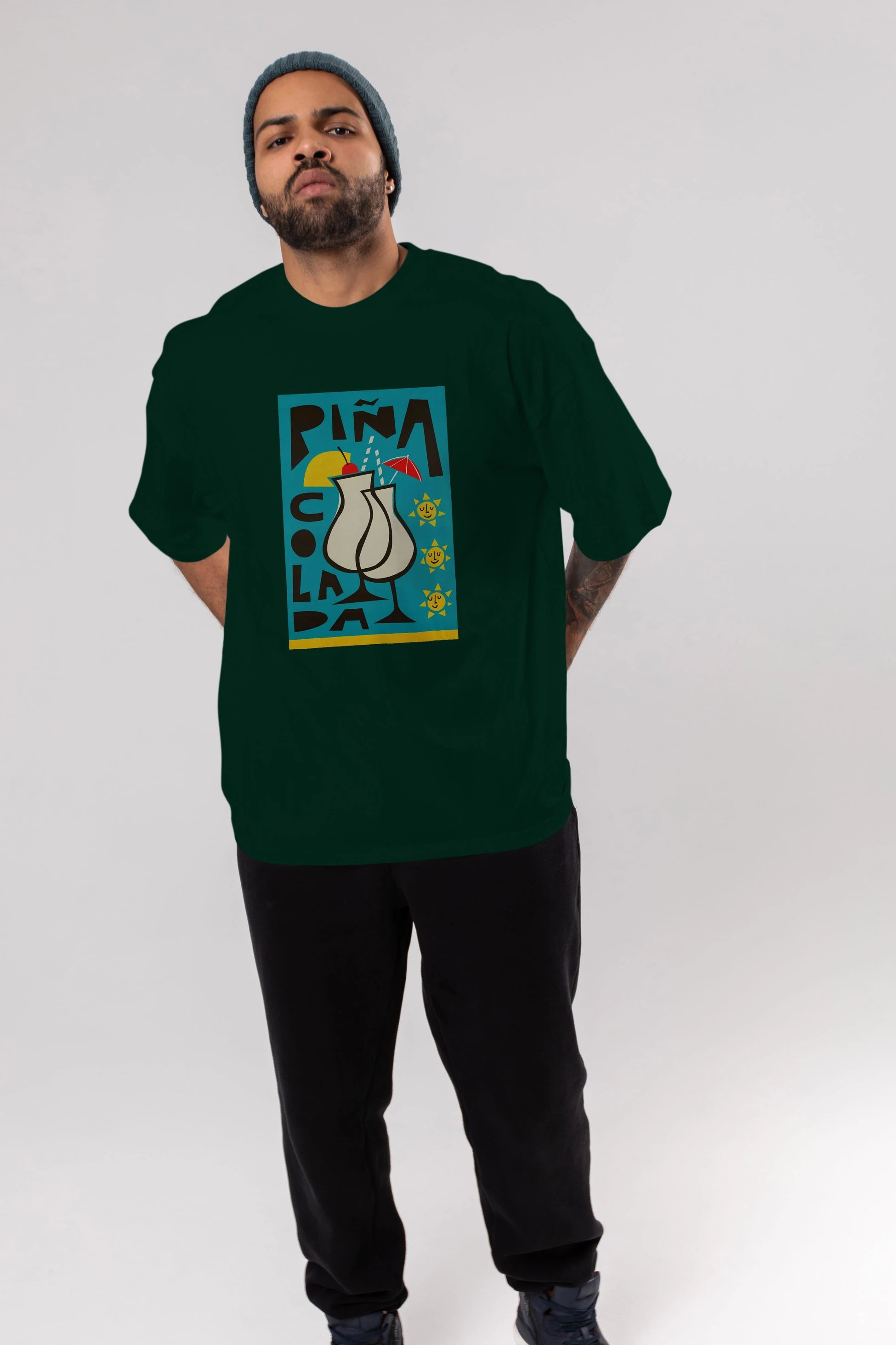 Pina Colada 4 Ön Baskılı Oversize t-shirt Erkek Kadın Unisex %100 Pamuk Bisiklet Yaka tişort