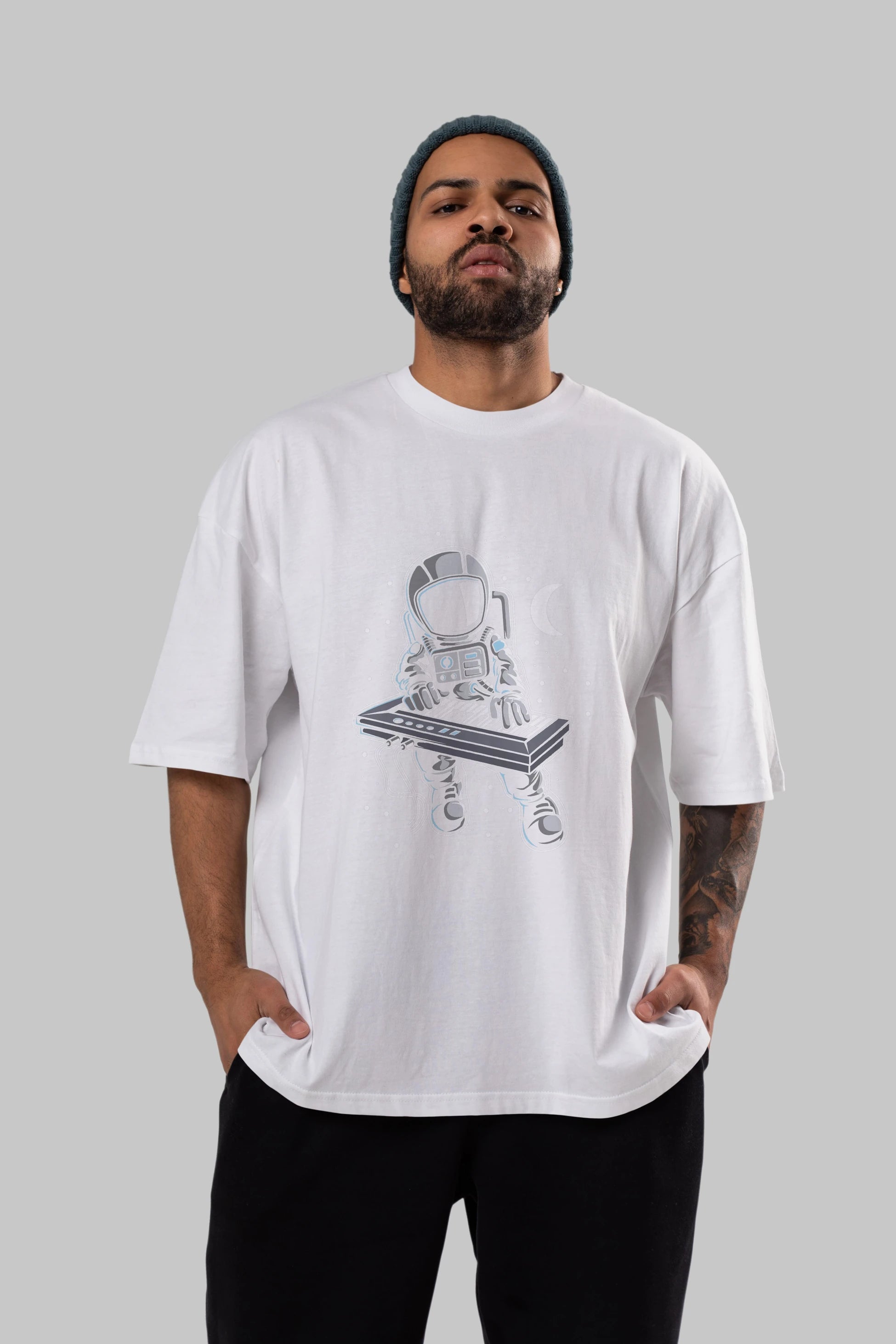 Astronaut Keyboard (2) Ön Baskılı Oversize t-shirt Erkek Kadın Unisex