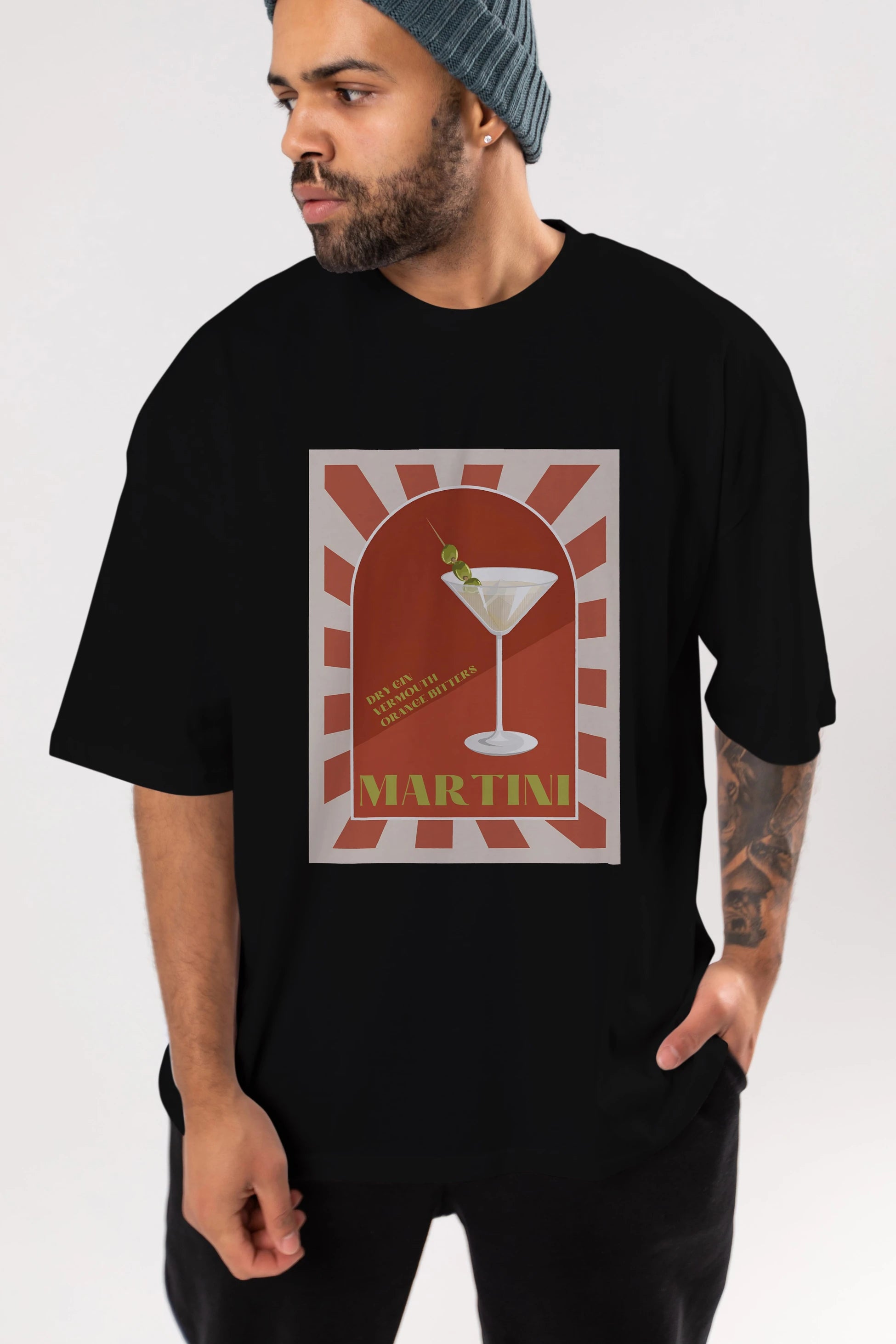 Martini 2 Ön Baskılı Oversize t-shirt Erkek Kadın Unisex %100 Pamuk Bisiklet Yaka tişort