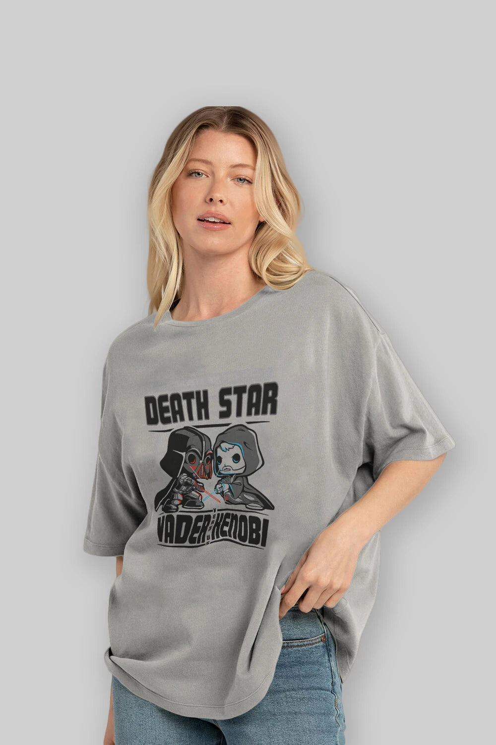 Vader Kenobi Ön Baskılı Oversize t-shirt Erkek Kadın Unisex %100 Pamuk Bisiklet Yaka tişort
