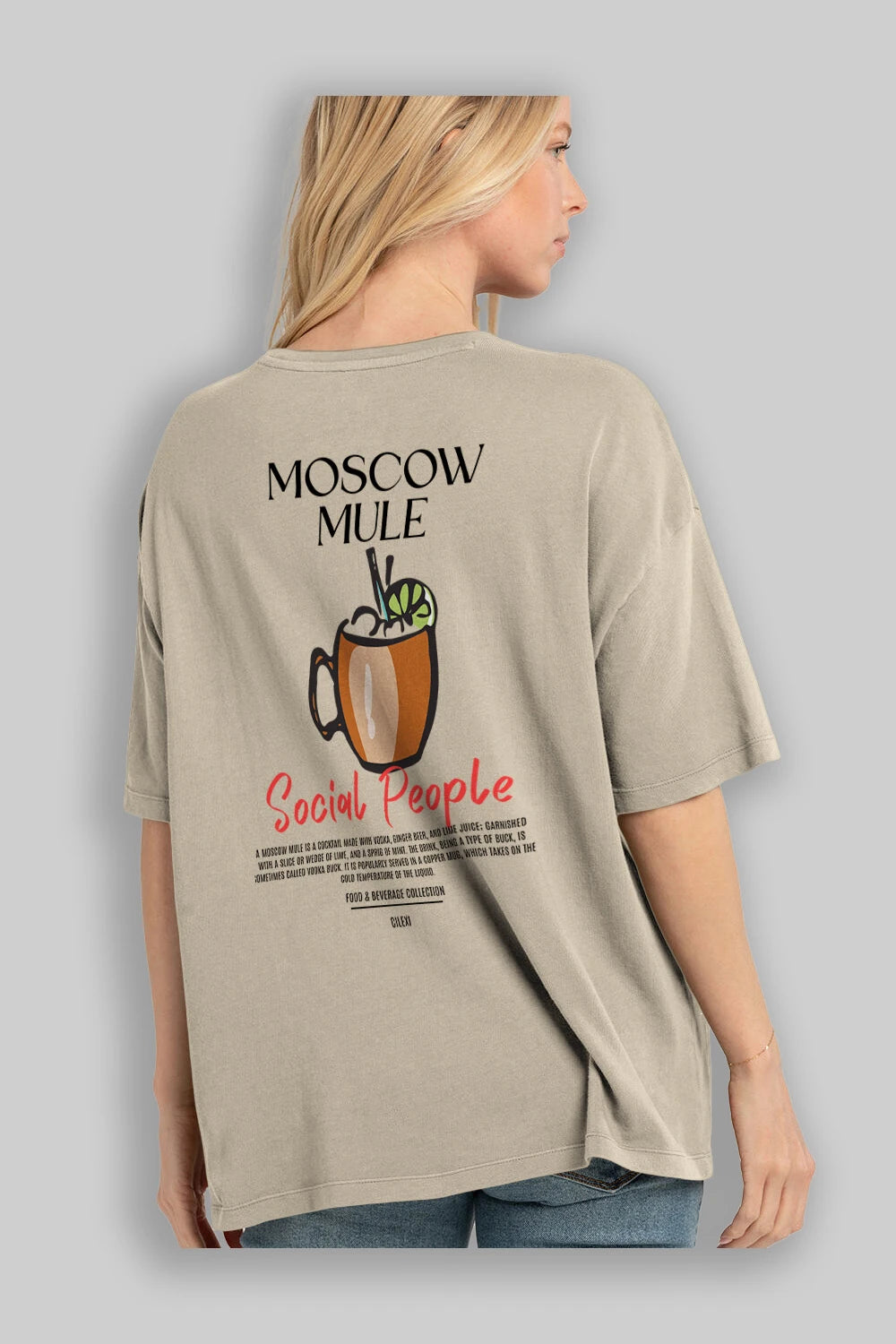 Moscow Mule Kokteyl Serisi Baskılı Oversize t-shirt Erkek Kadın Unisex %100 Pamuk Bisiklet Yaka tişort