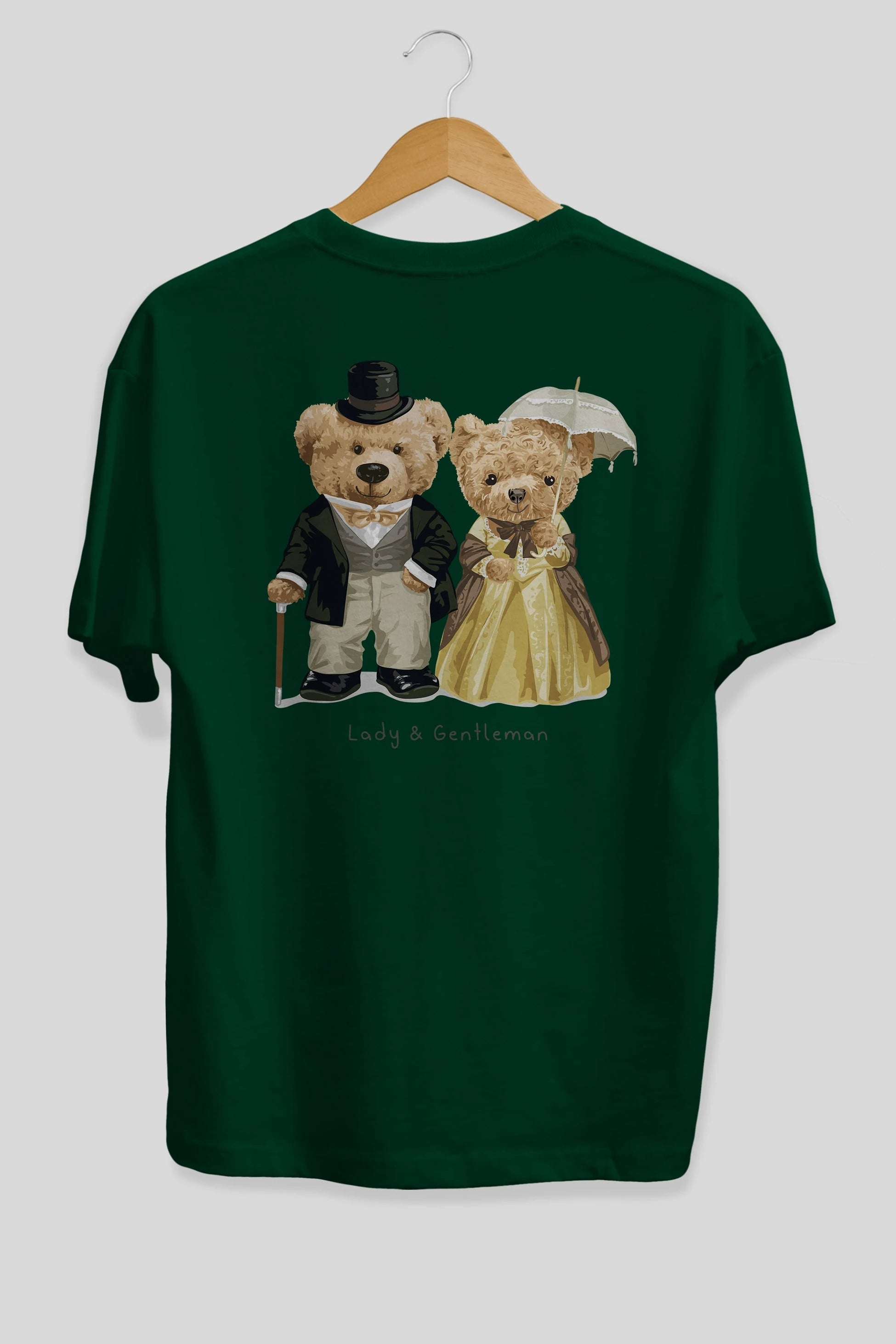 Teddy Bear Couple Arka Baskılı Oversize t-shirt Erkek Kadın Unisex %100 Pamuk