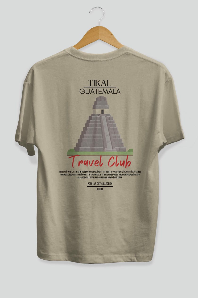 Tikal Guatemala Arka Baskılı Oversize t-shirt Erkek Kadın Pamuk Bisiklet Yaka tişort