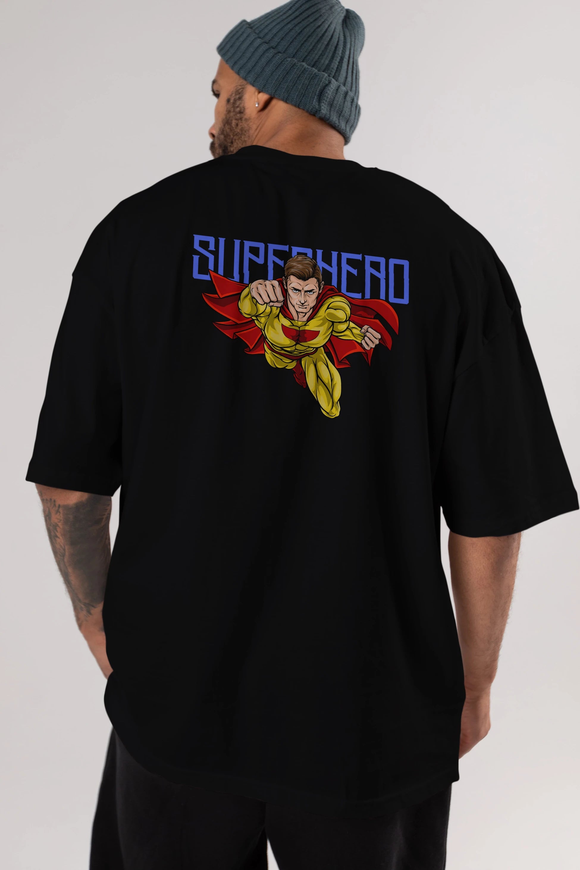 Super Hero Arka Baskılı Oversize t-shirt Erkek Kadın Unisex