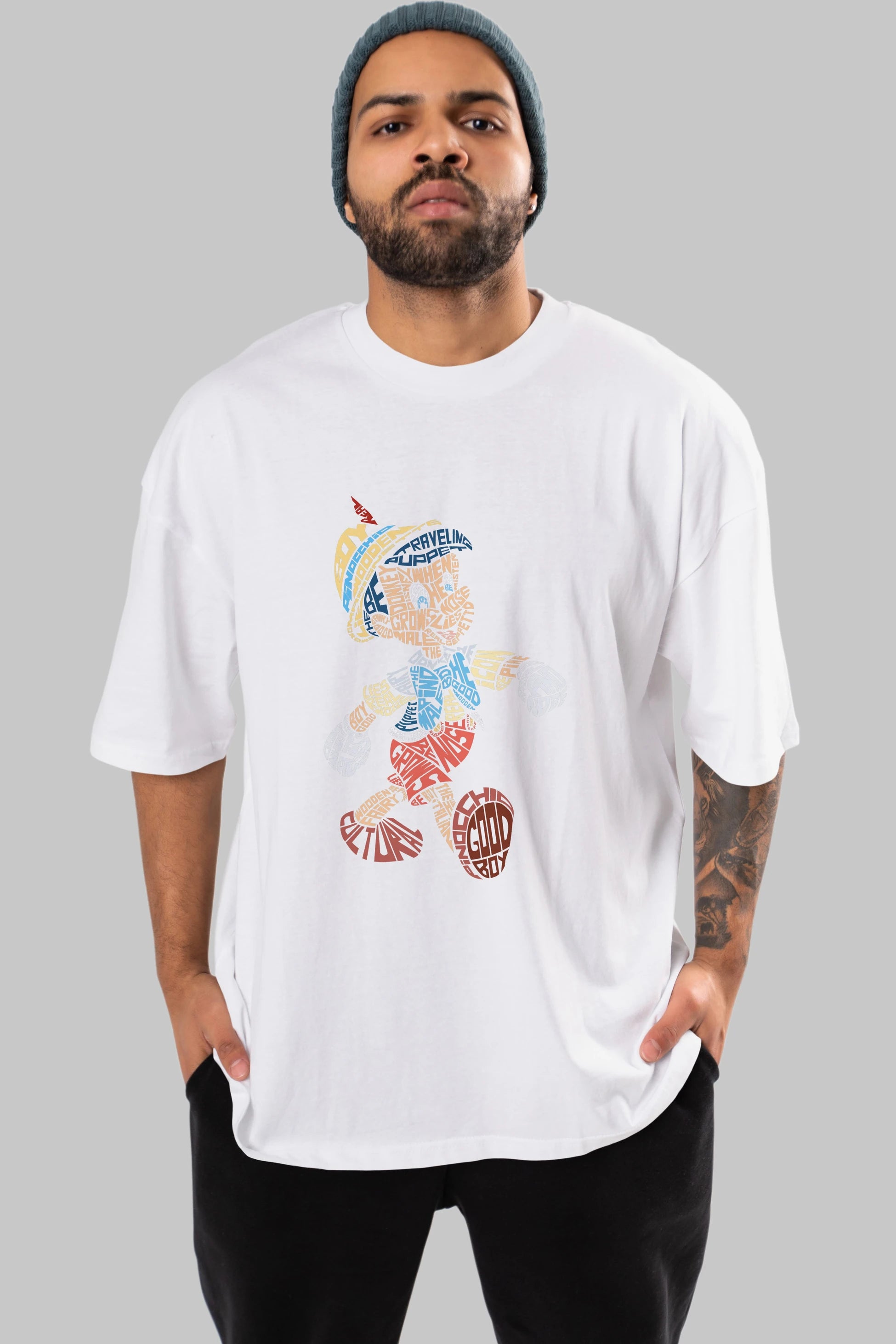 Pinokio Ön Baskılı Oversize t-shirt %100 pamuk Erkek Kadın Unisex