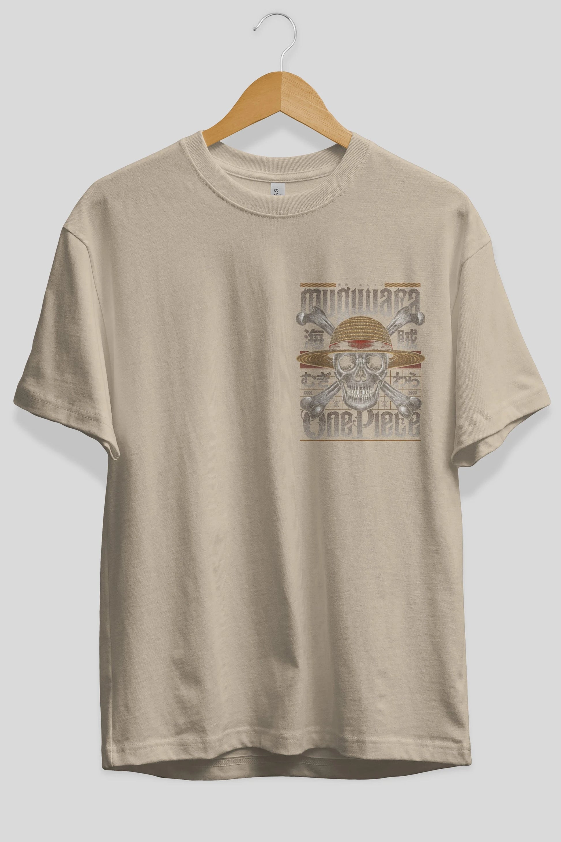 ONE PIECE (2) Ön Sol Baskılı Oversize t-shirt Erkek Kadın Unisex %100 Pamuk Bisiklet Yaka tişort
