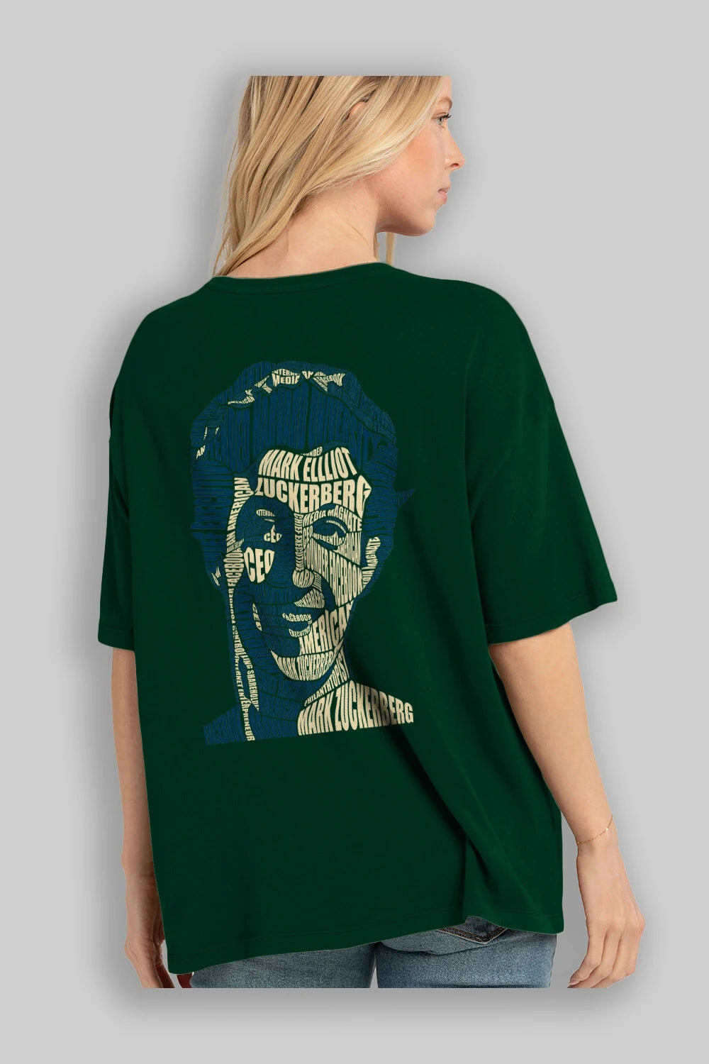 Mark Zuckerberg Calligram Arka Baskılı Oversize t-shirt %100 pamuk Erkek Kadın Unisex