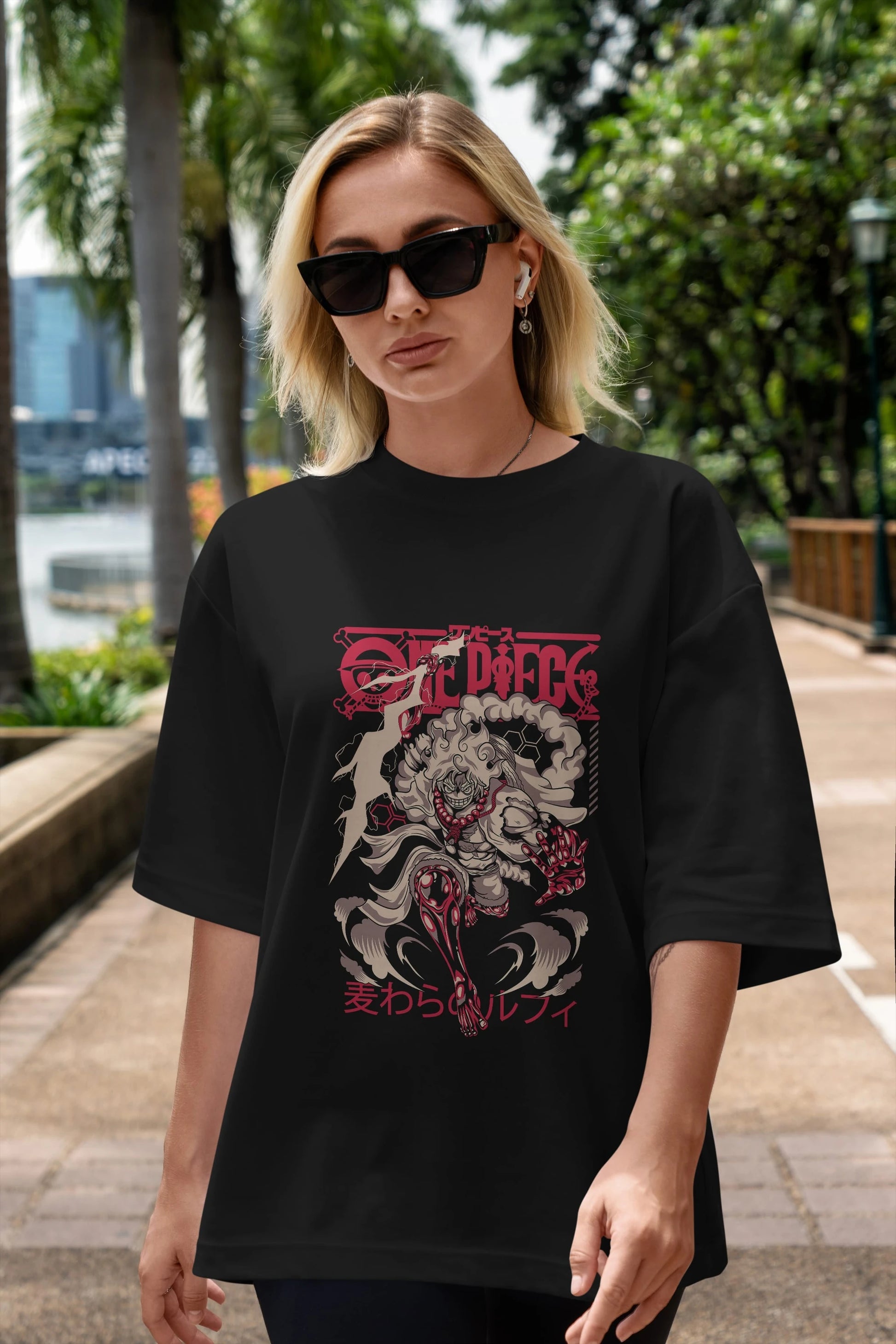 MONKEY D. LUFF-ONE PIECE 1 Anime Ön Baskılı Oversize t-shirt %100 pamuk Erkek Kadın Unisex