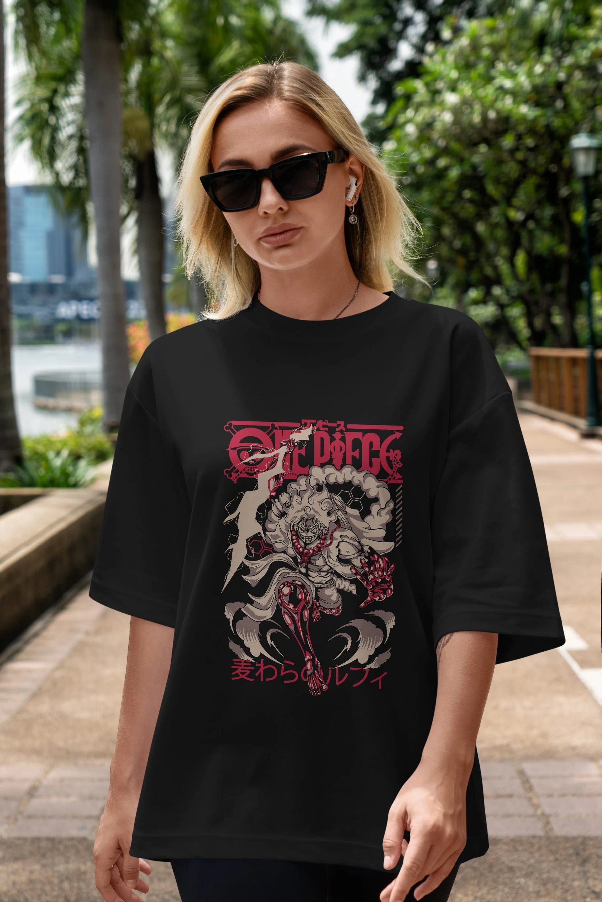 MONKEY D. LUFF-ONE PIECE 1 Anime Ön Baskılı Oversize t-shirt %100 pamuk Erkek Kadın Unisex