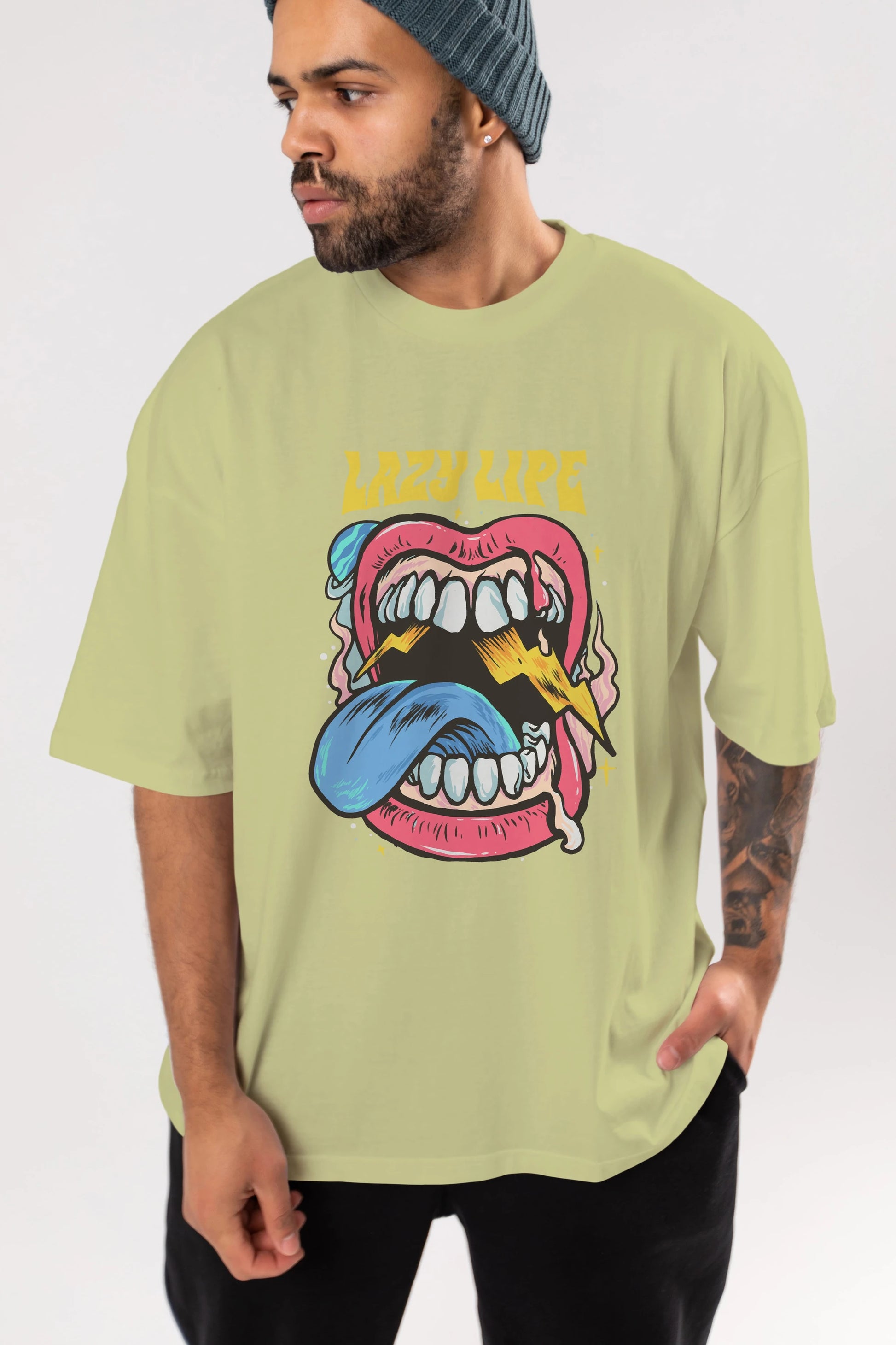 Lazy Lipe Ön Baskılı Oversize t-shirt Erkek Kadın Unisex