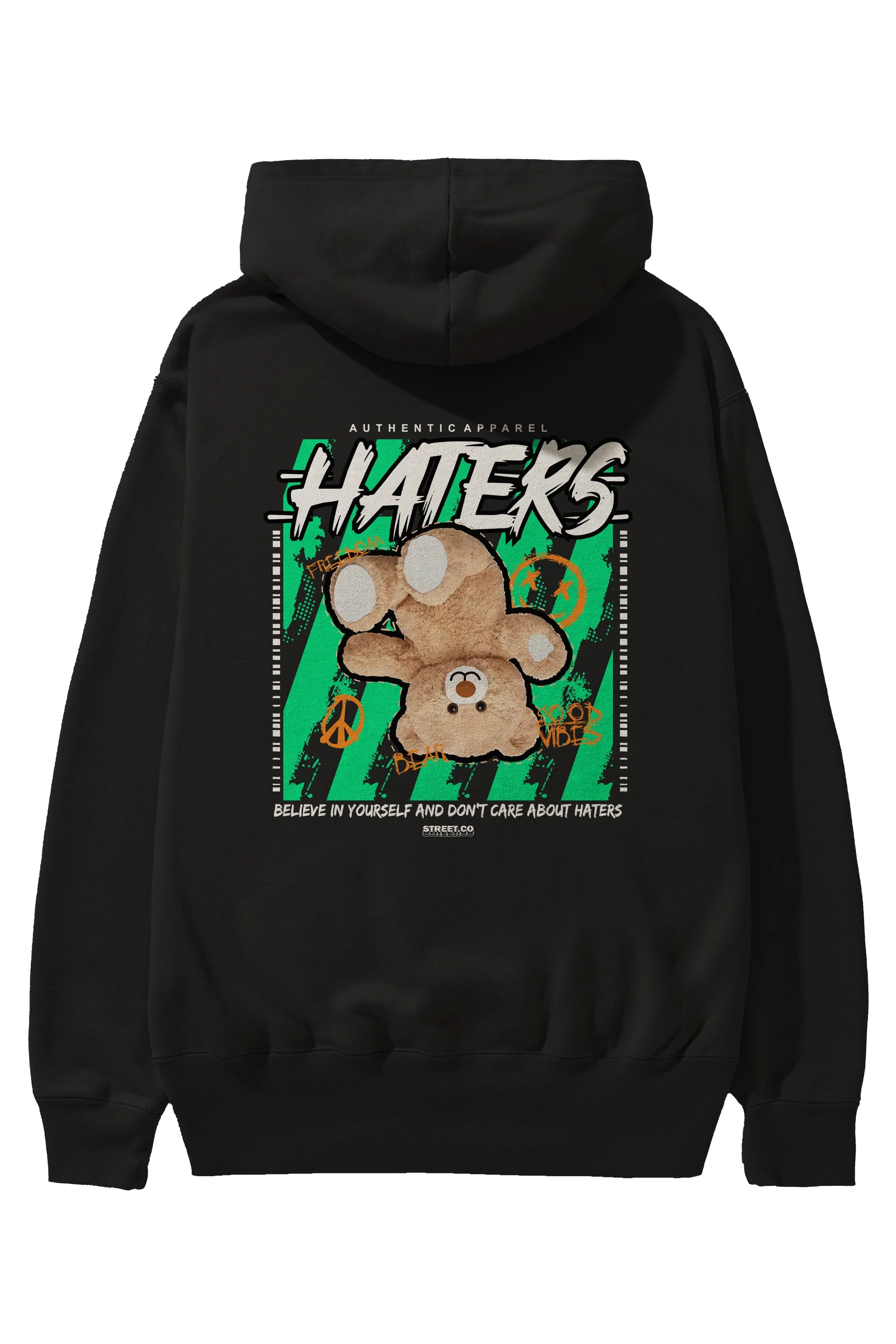 Haters Bear Arka Baskılı Hoodie Oversize Kapüşonlu Sweatshirt Erkek Kadın Unisex
