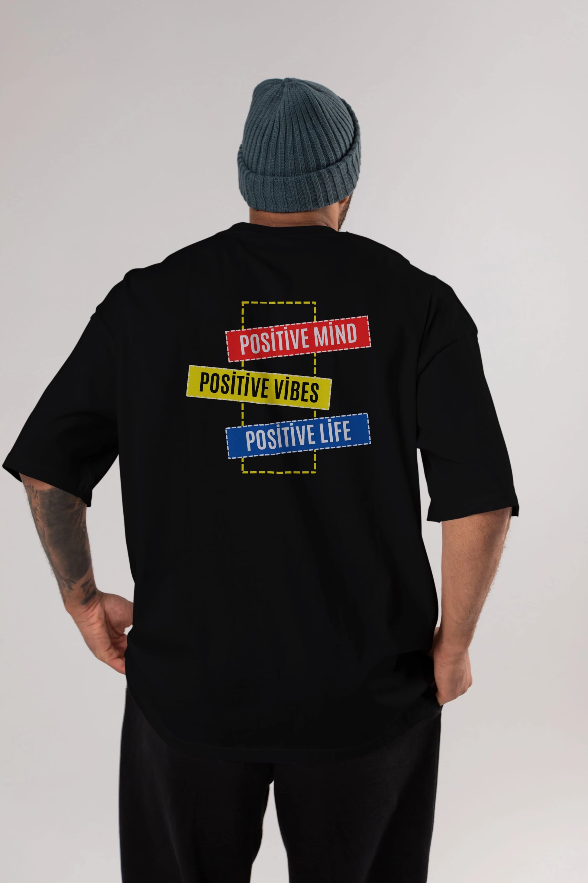 Positive Mind Vibes Lifes Arka Baskılı Oversize t-shirt Erkek Kadın Unisex