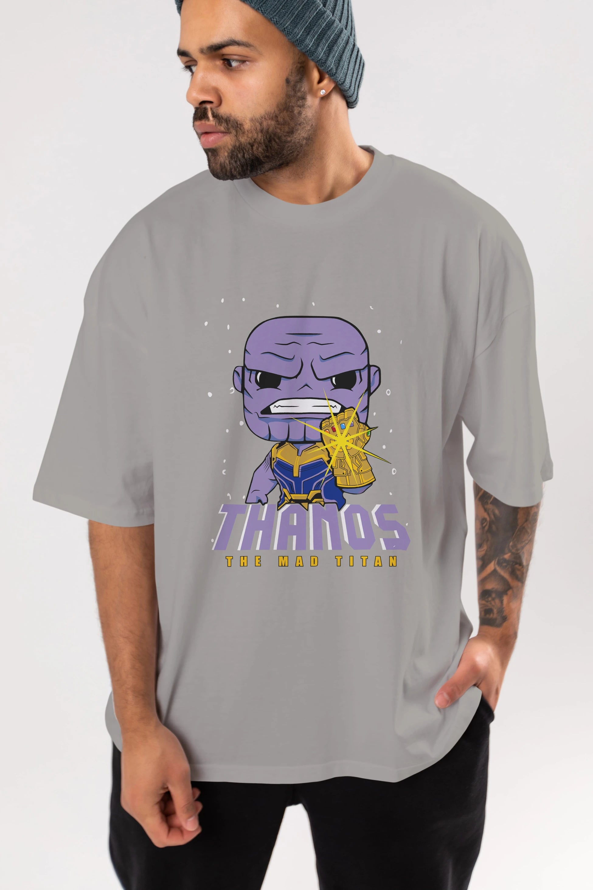 Thanos (1) Ön Baskılı Oversize t-shirt Erkek Kadın Unisex %100 Pamuk Bisiklet Yaka tişort