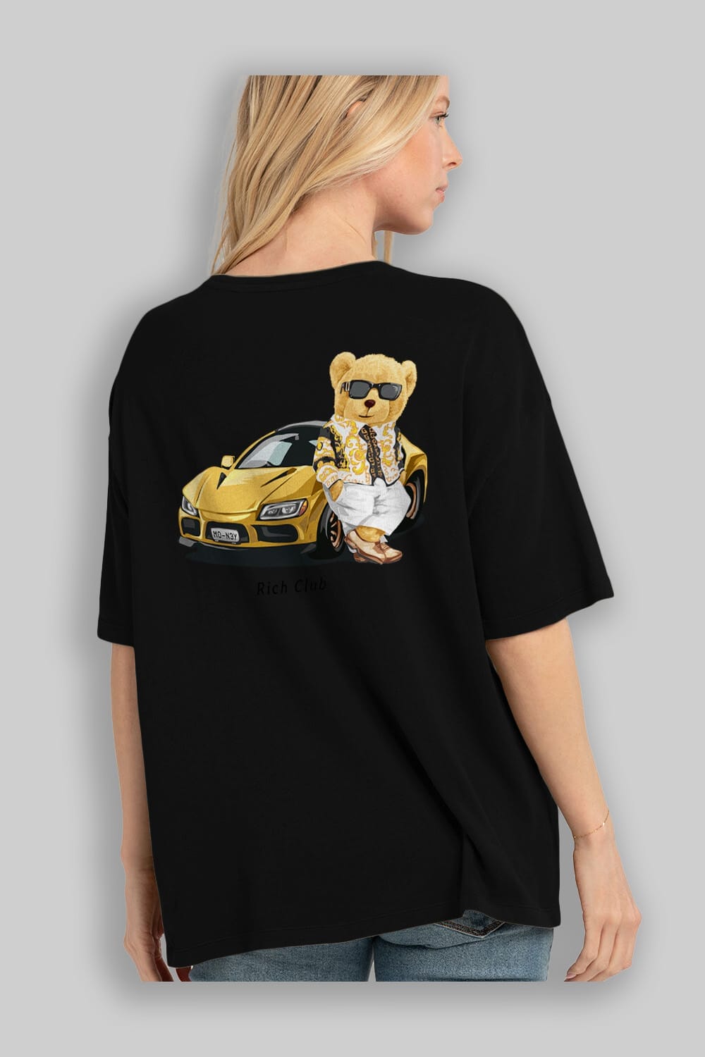 Teddy Bear Rich Club Arka Baskılı Oversize t-shirt Erkek Kadın Unisex %100 Pamuk