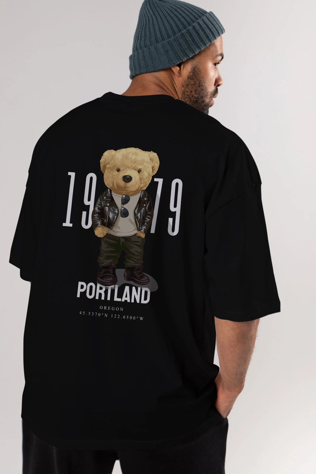Teddy Bear Portland Arka Baskılı Oversize t-shirt Erkek Kadın Unisex %100 Pamuk