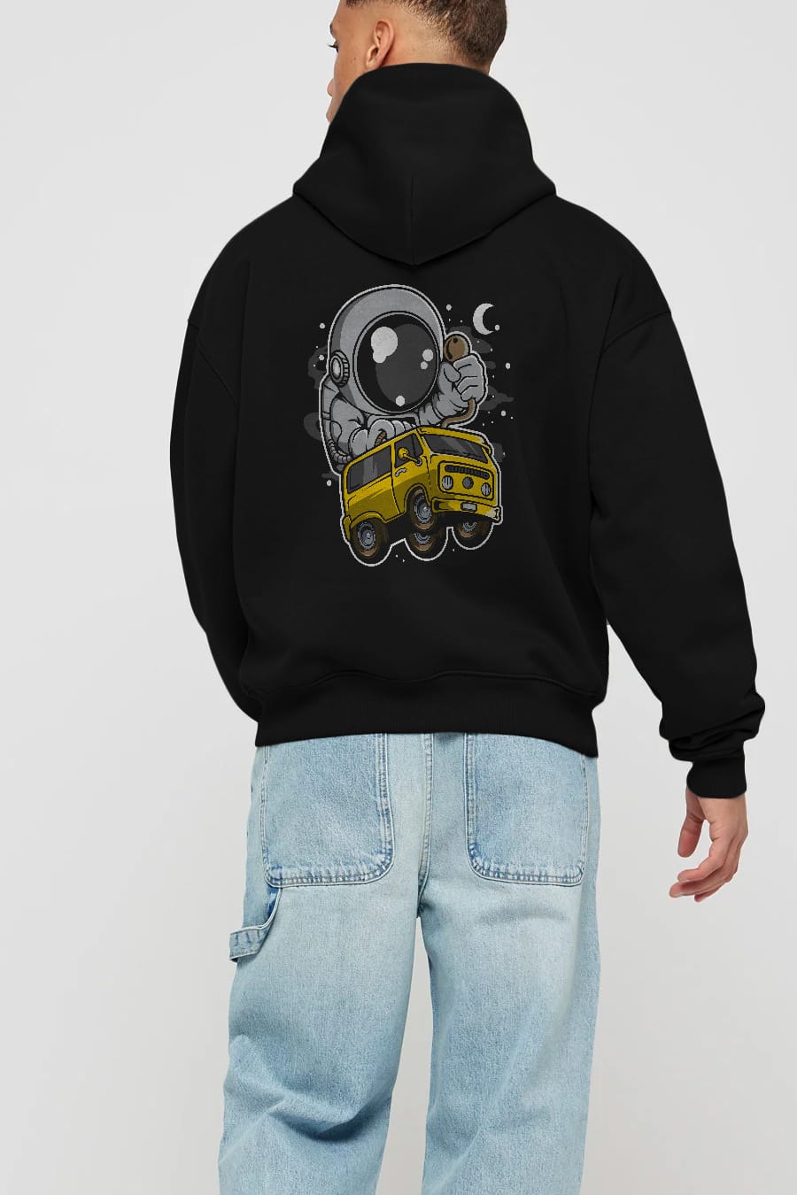 Astronaut Car Racer Arka Baskılı Hoodie Oversize Kapüşonlu Sweatshirt Erkek Kadın Unisex