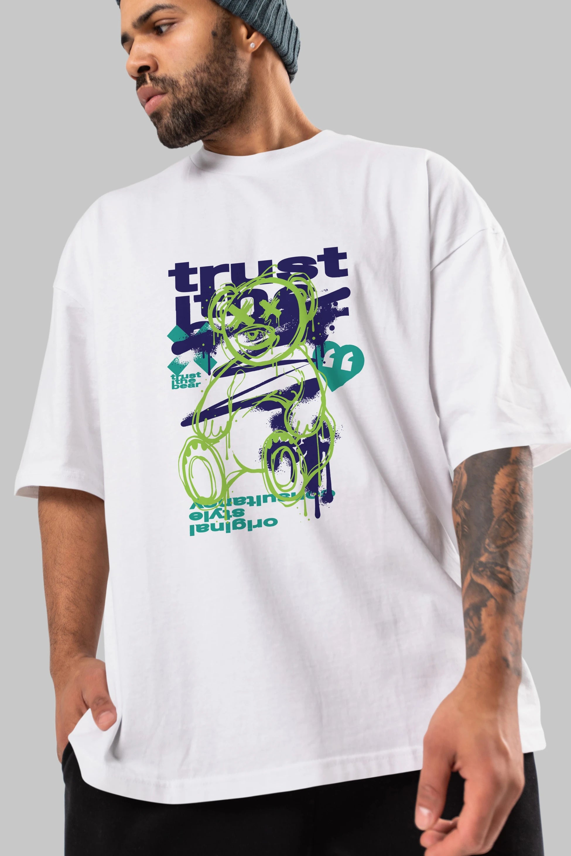 Trust The Bear 3 Ön Baskılı Oversize t-shirt Erkek Kadın Unisex