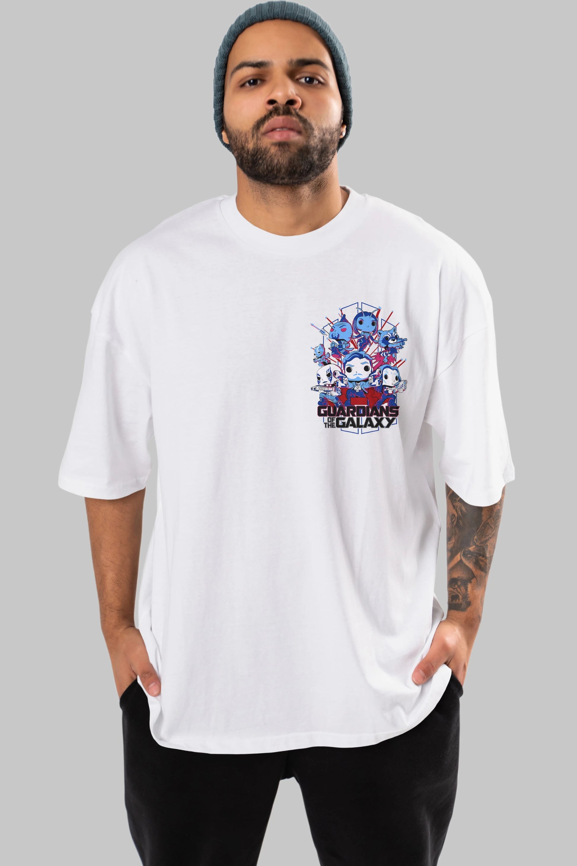 Guardians of the Galaxy Ön Sol Baskılı Oversize t-shirt Erkek Kadın Unisex %100 Pamuk Bisiklet Yaka tişort