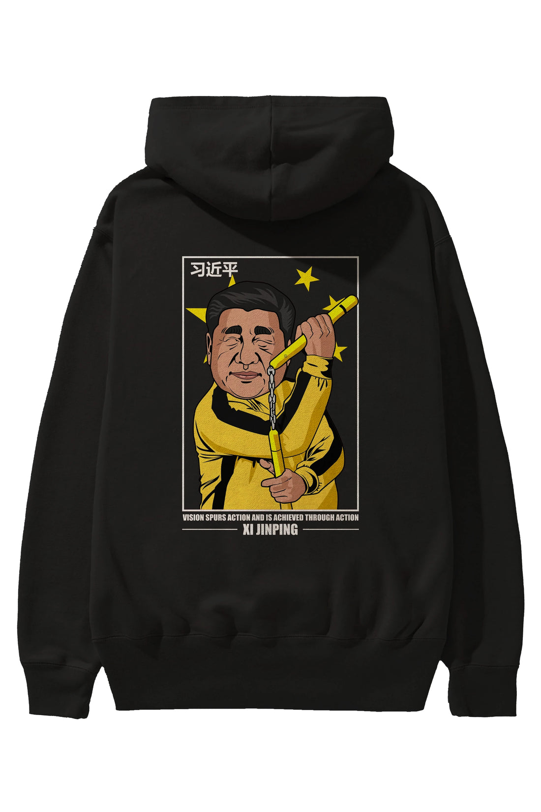Xi Jinping Bruce Lee Arka Baskılı Hoodie Oversize Kapüşonlu Sweatshirt Erkek Kadın Unisex