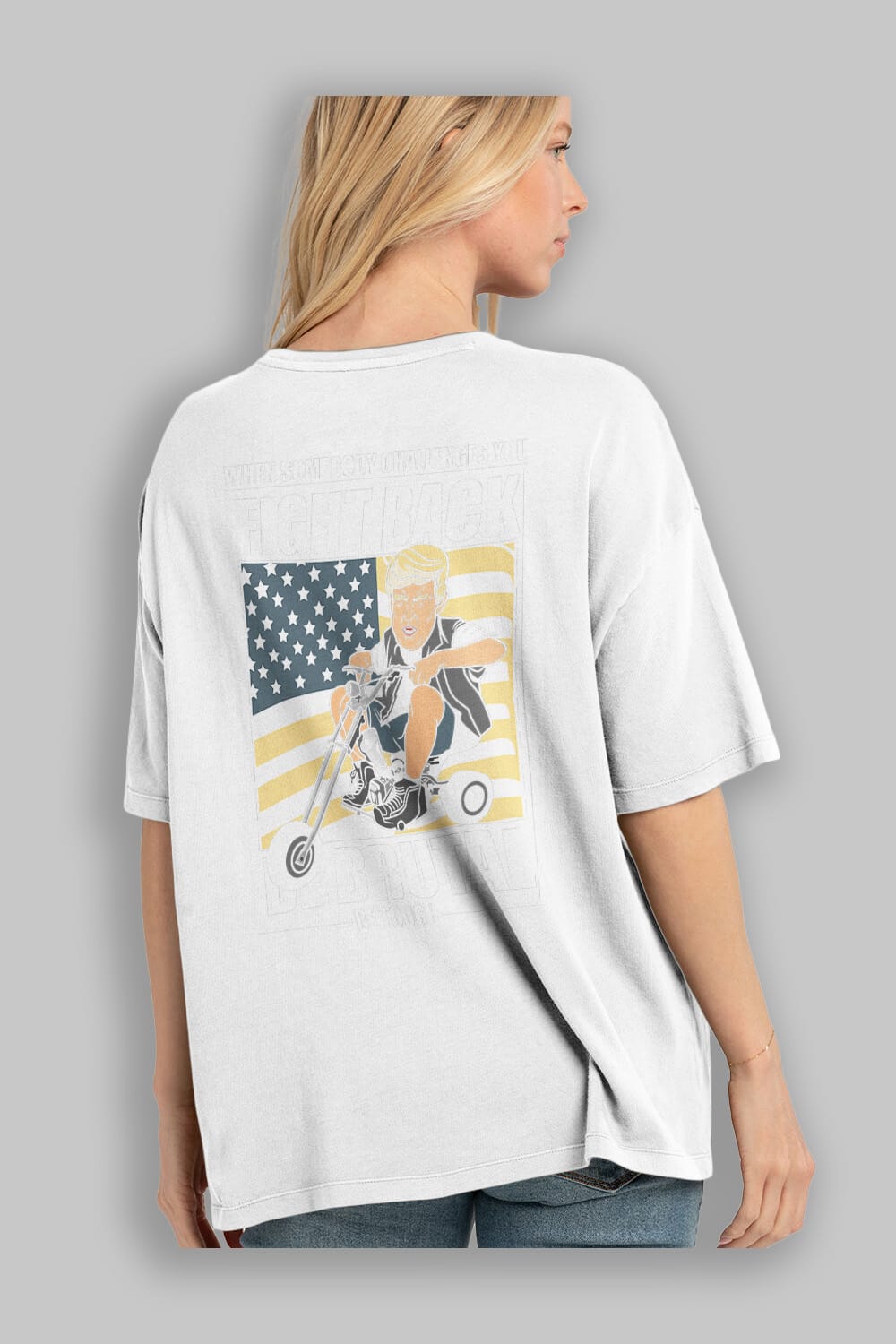 Trump Biker Arka Baskılı Oversize t-shirt Erkek Kadın Unisex %100 Pamuk tişort