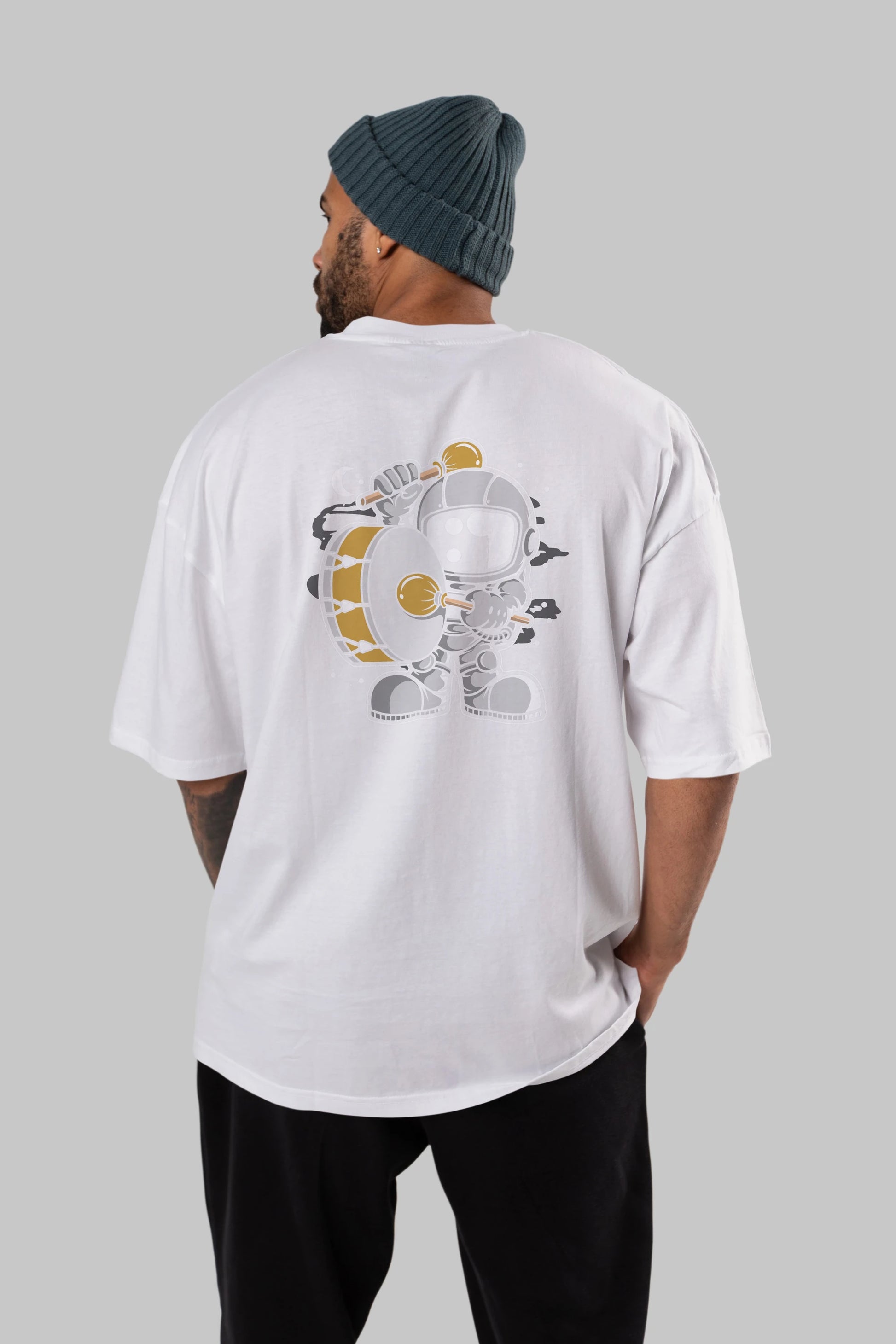 Astronaut Marching Band Arka Baskılı Oversize t-shirt Erkek Kadın Unisex