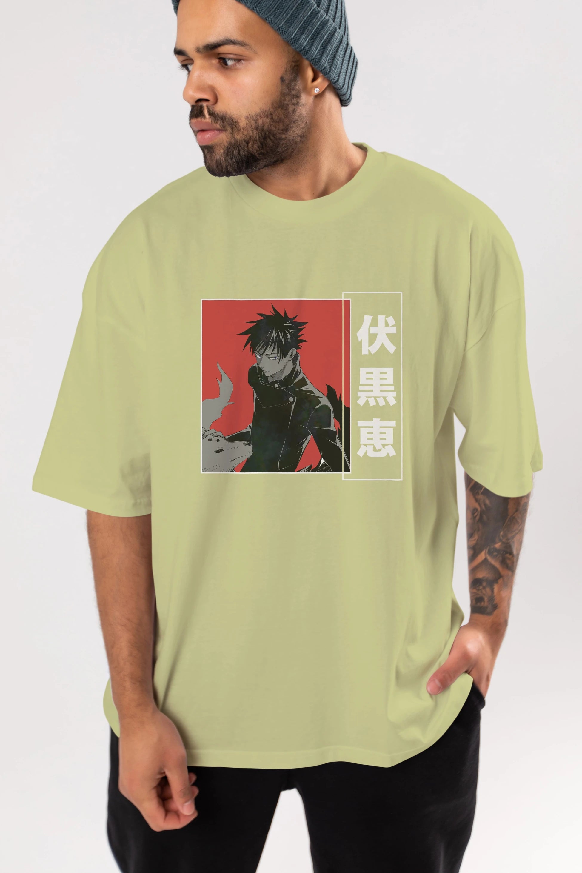 Megumi Fushiguro Anime Ön Baskılı Oversize t-shirt %100 pamuk Erkek Kadın Unisex