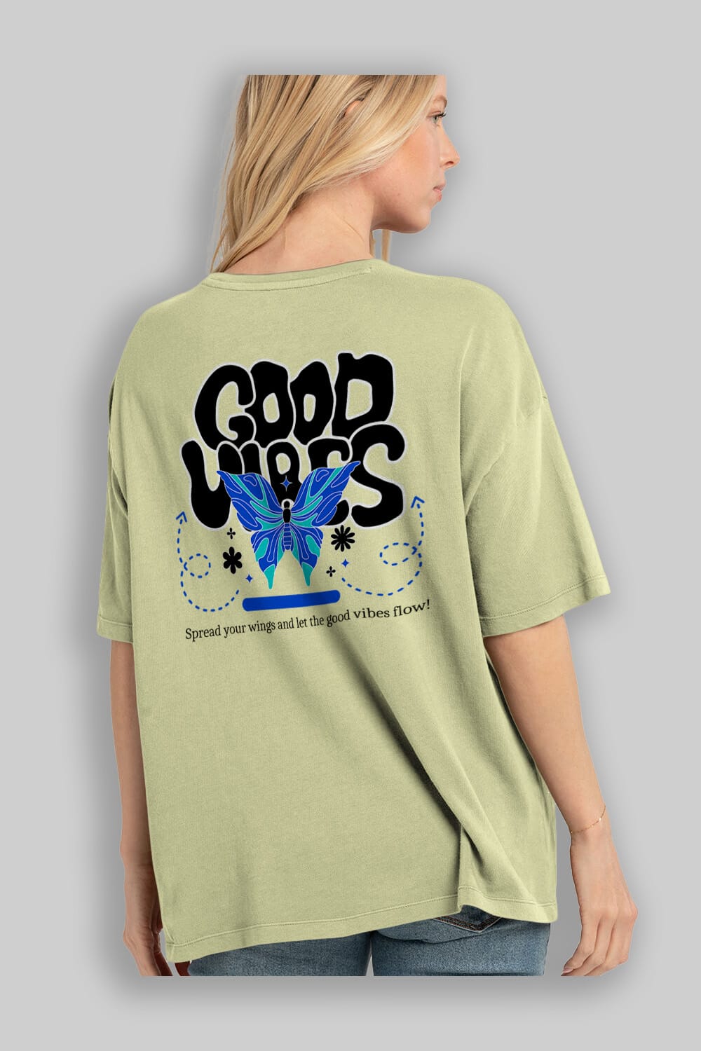 Good Vibes Yazılı 4 Arka Baskılı Oversize t-shirt Erkek Kadın Unisex