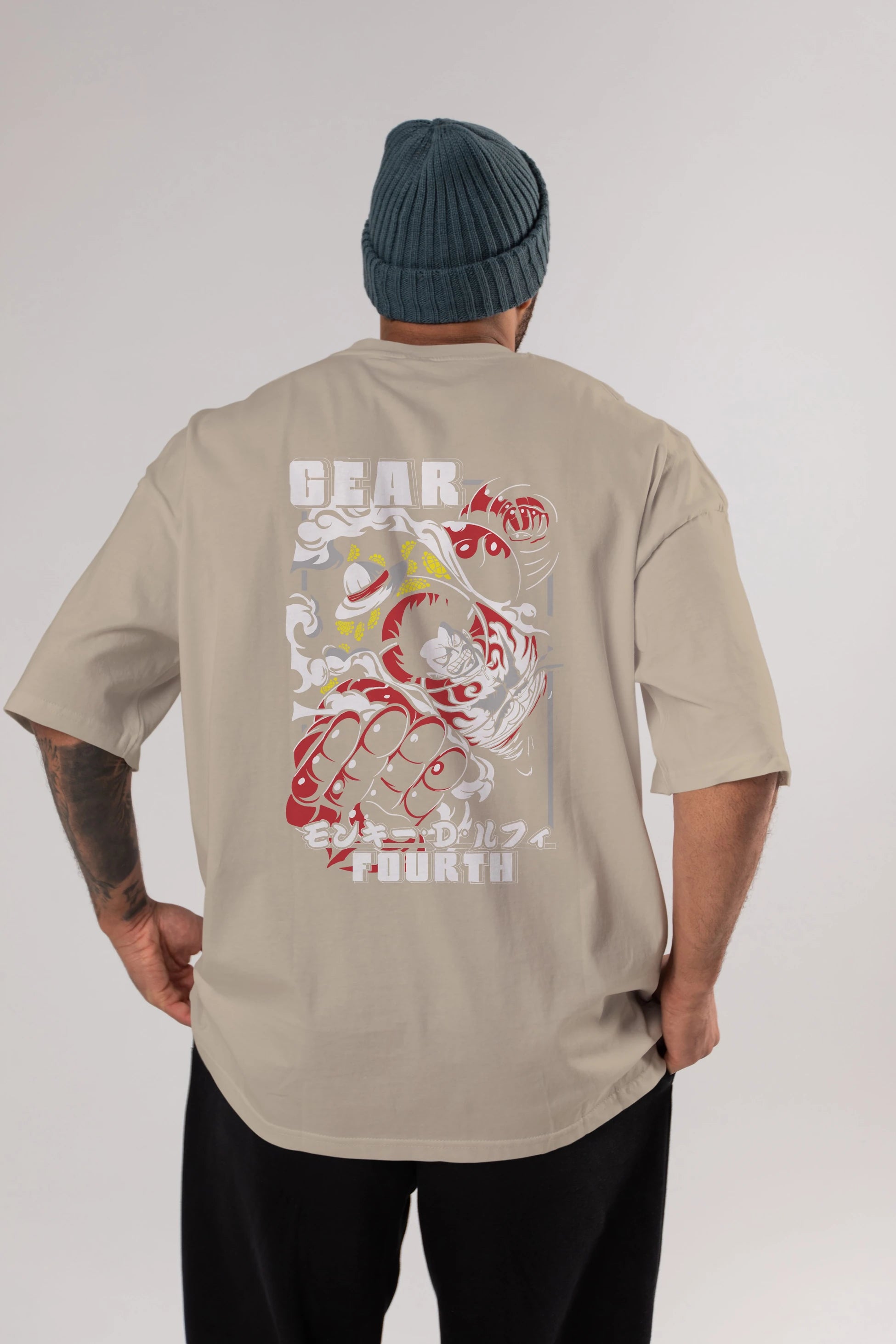 Luffy GEAR 4 Anime Arka Baskılı Oversize t-shirt Erkek Kadın Unisex %100 pamuk tişort