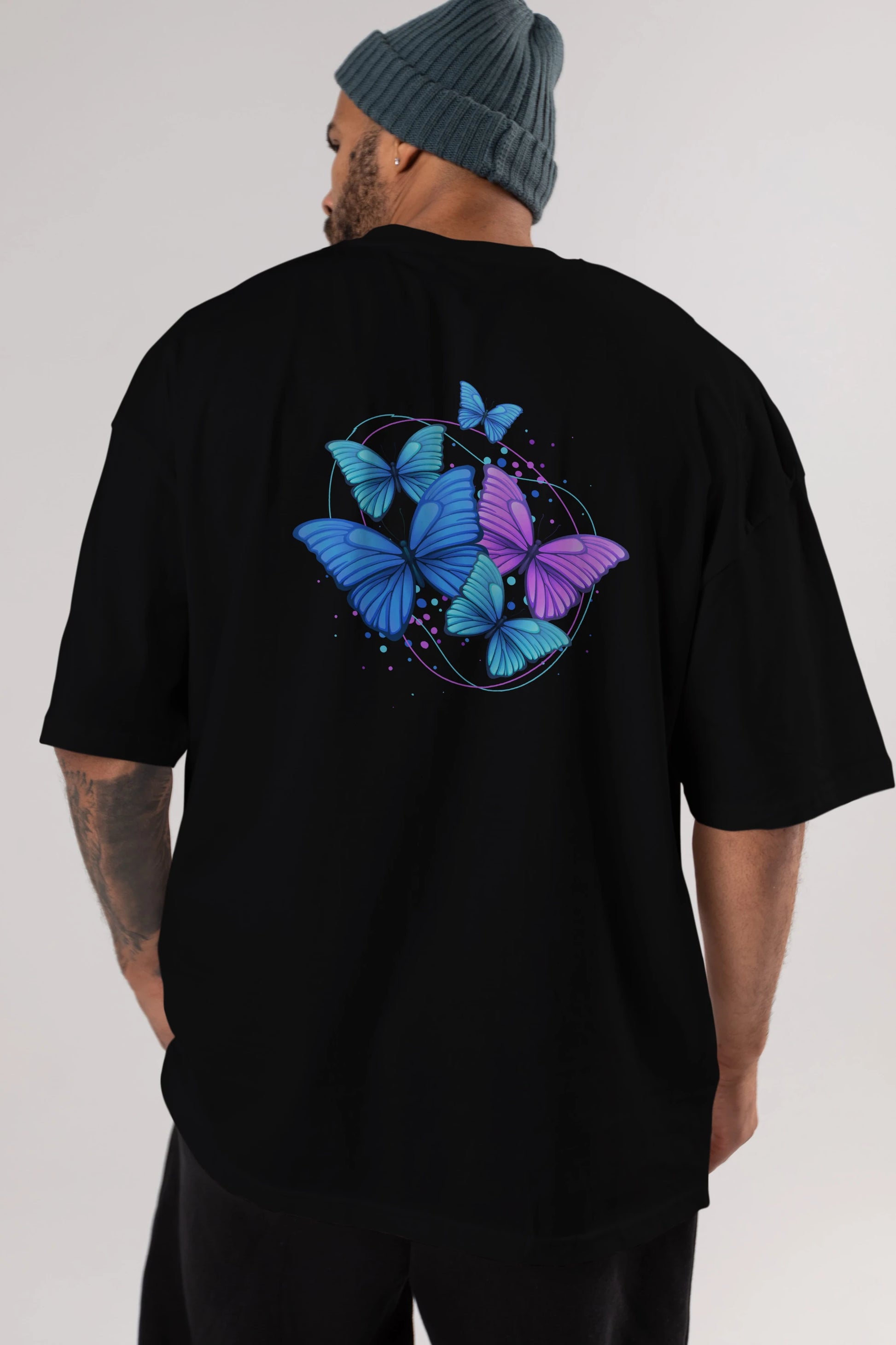 Kelebek Arka Baskılı Oversize t-shirt Erkek Kadın Unisex