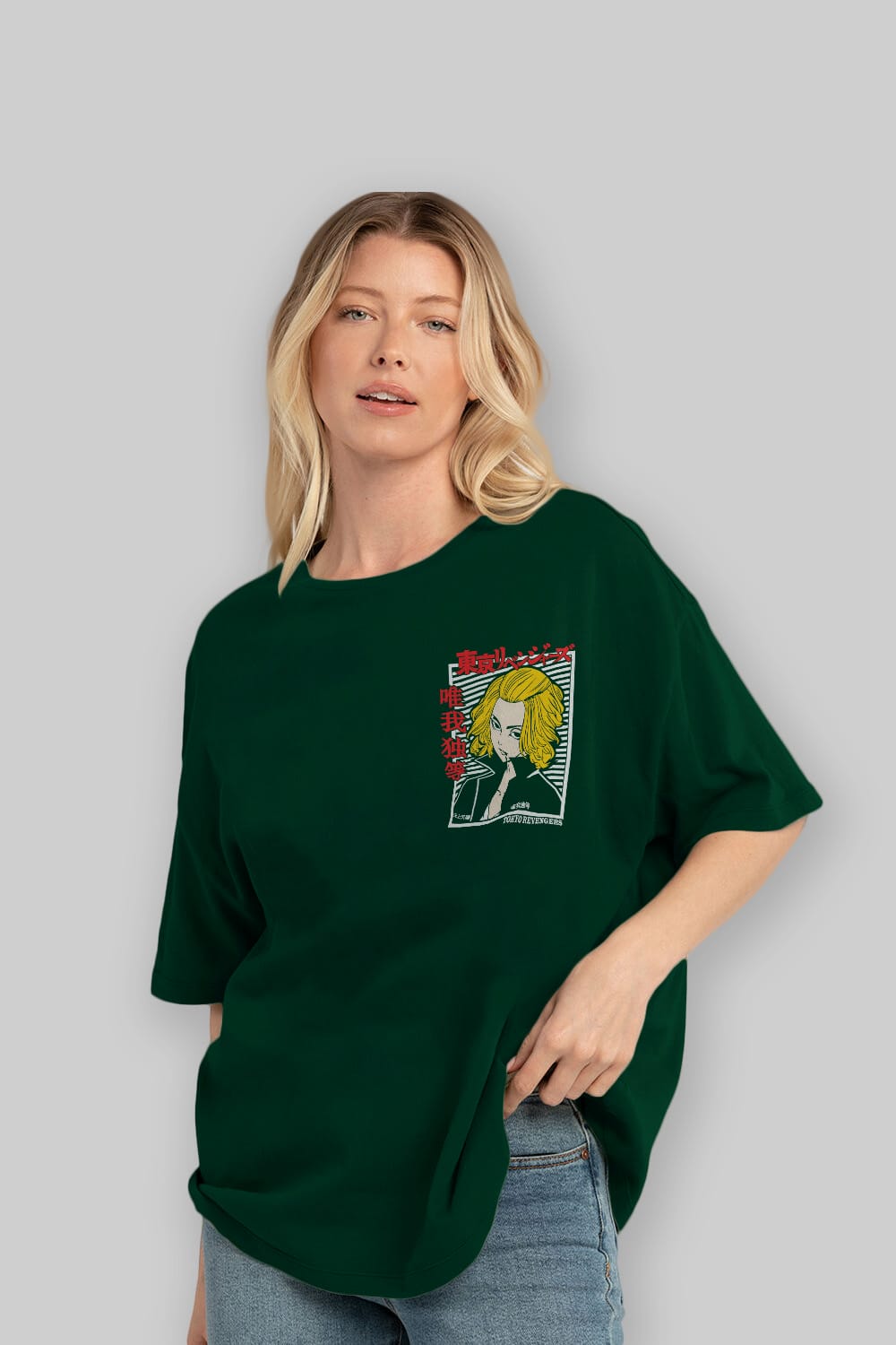 TokyoRev. M Ön Sol Baskılı Oversize t-shirt Erkek Kadın Unisex %100 Pamuk Bisiklet Yaka tişort