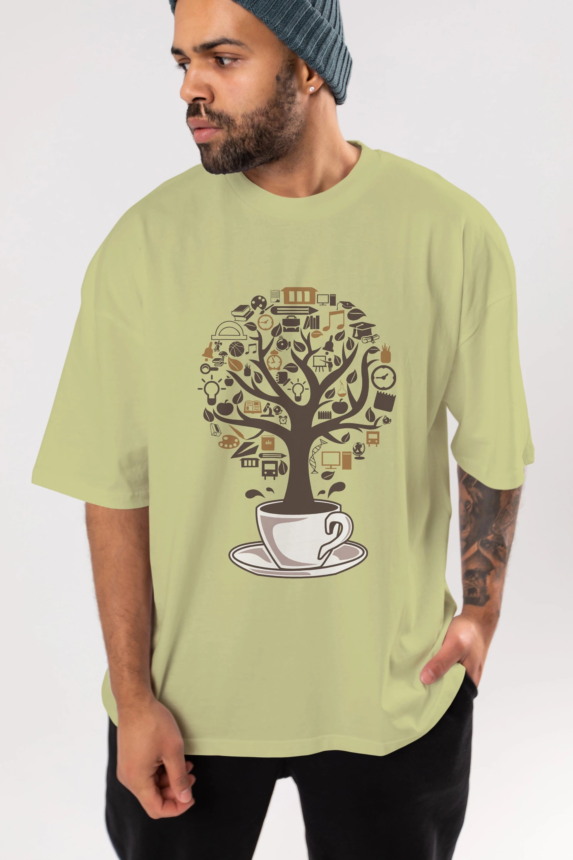 Coffee Tree Ön Baskılı Oversize t-shirt %100 pamuk Erkek Kadın Unisex