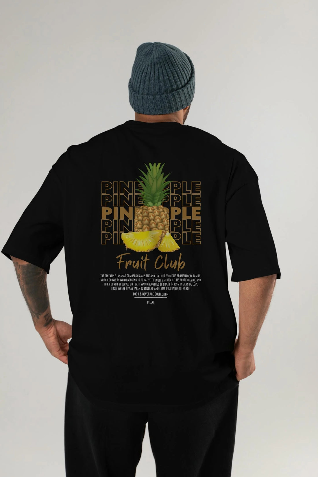 Pineapple Arka Baskılı Oversize t-shirt Erkek Kadın Pamuk Bisiklet Yaka tişort
