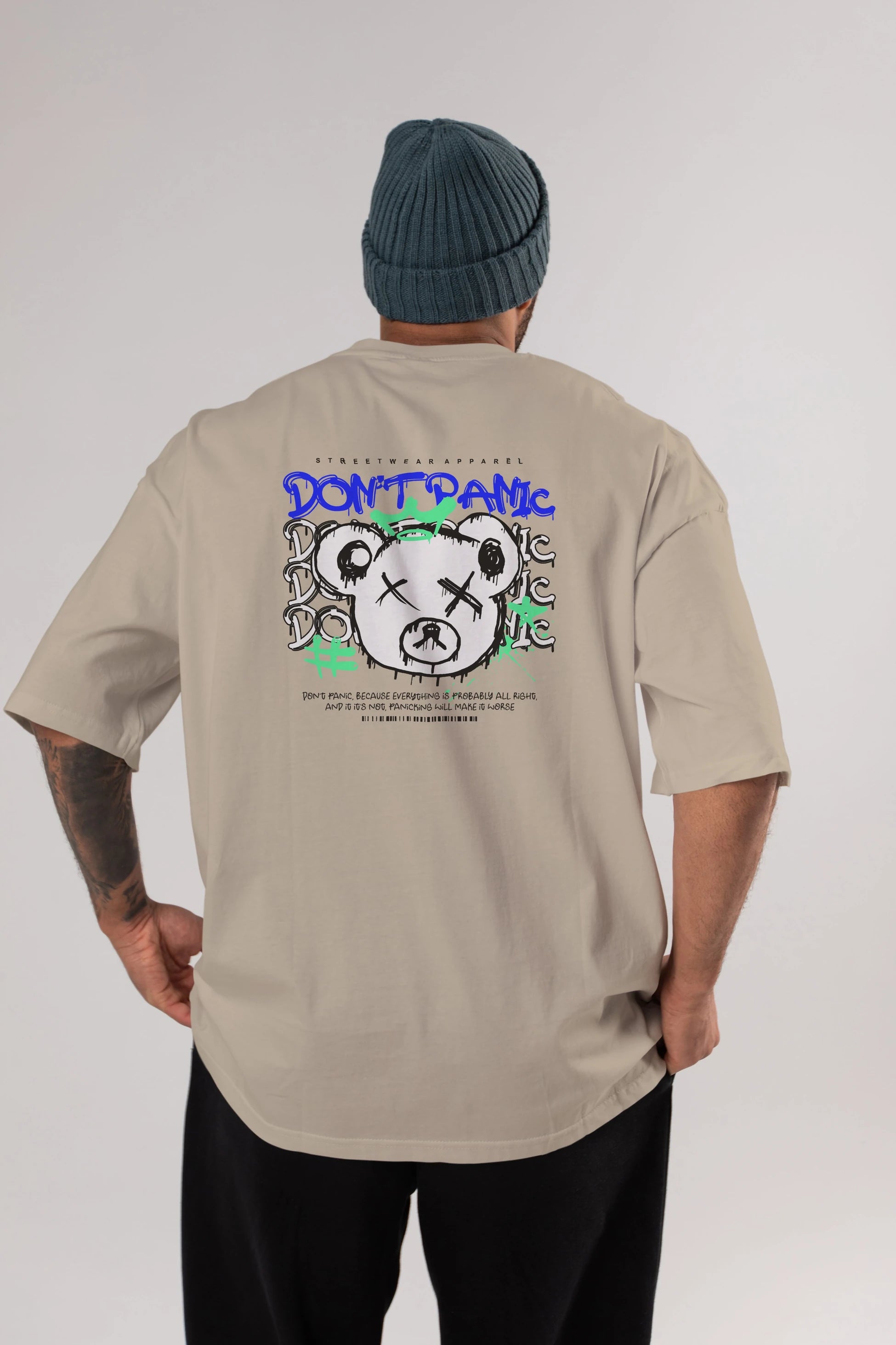 Teddy Bear Dont Panic Arka Baskılı Oversize t-shirt Erkek Kadın Unisex